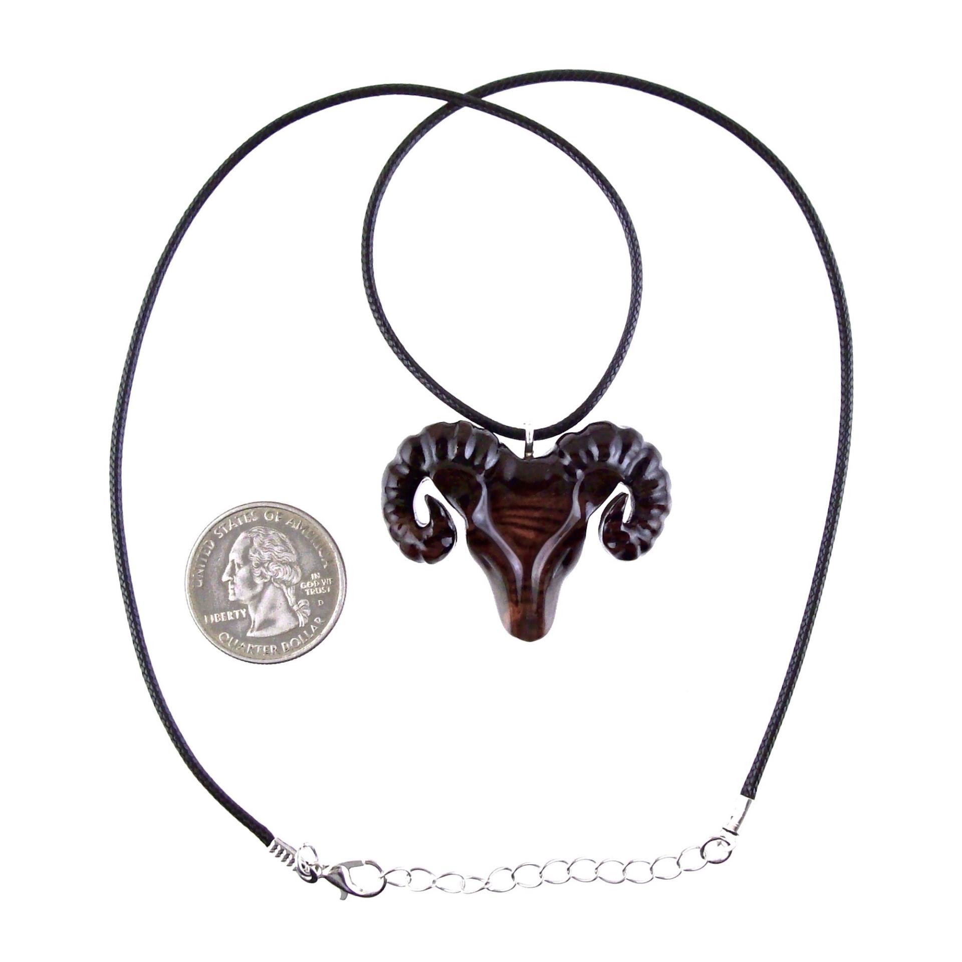 Ram Head Pendant Necklace, Hand Carved Wooden Sheep Jewelry, One-of-a-Kind Handmade Aries Gift
