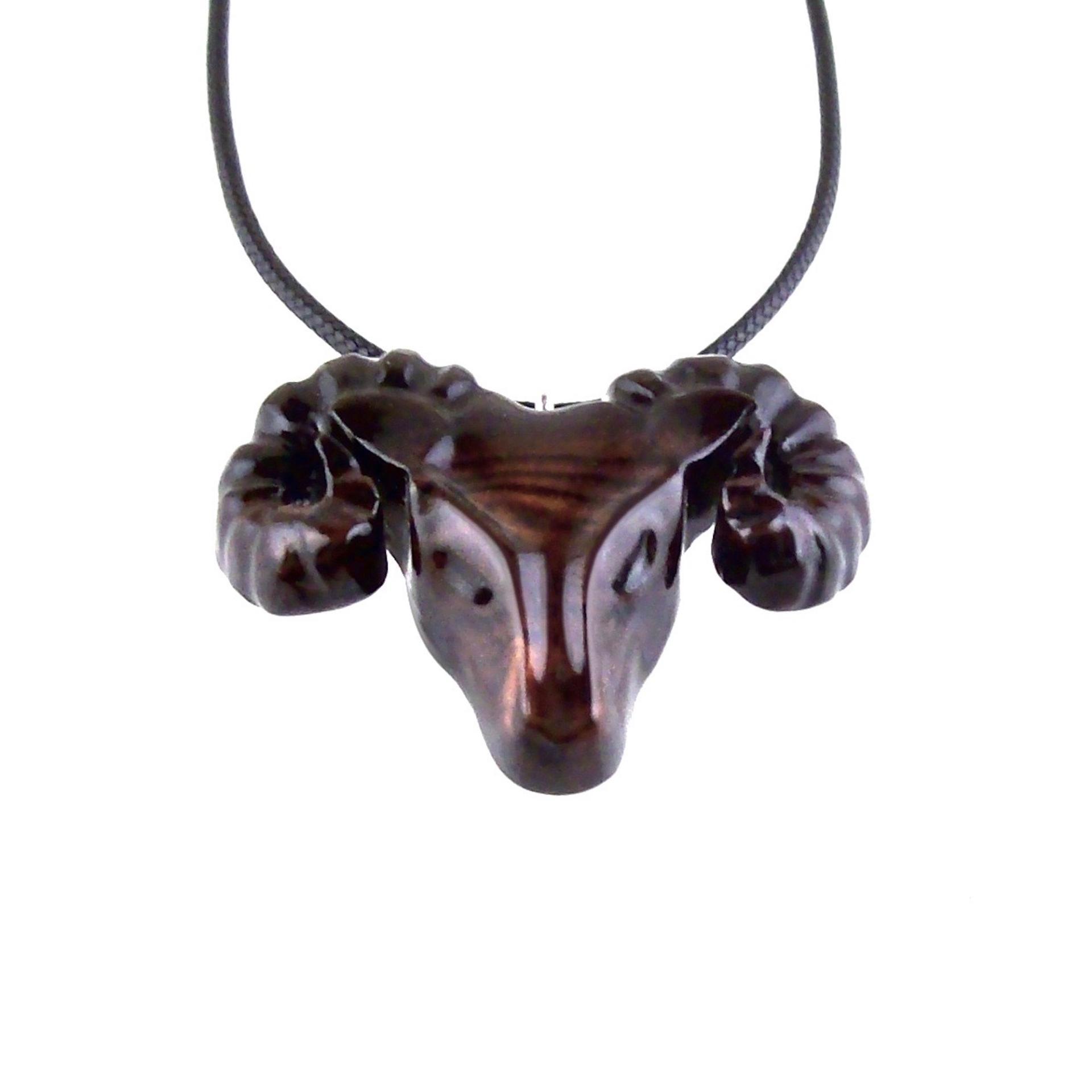 Ram Head Pendant Necklace, Hand Carved Wooden Sheep Jewelry, One-of-a-Kind Handmade Aries Gift