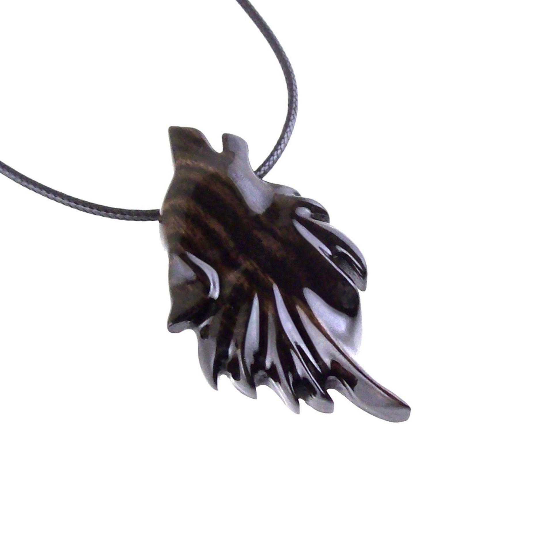 Wolf Wooden Necklace, Hand Carved Wood Wolf Head Pendant, Spirit Animal Totem, Woodland Jewelry in Black with Brown Streaks