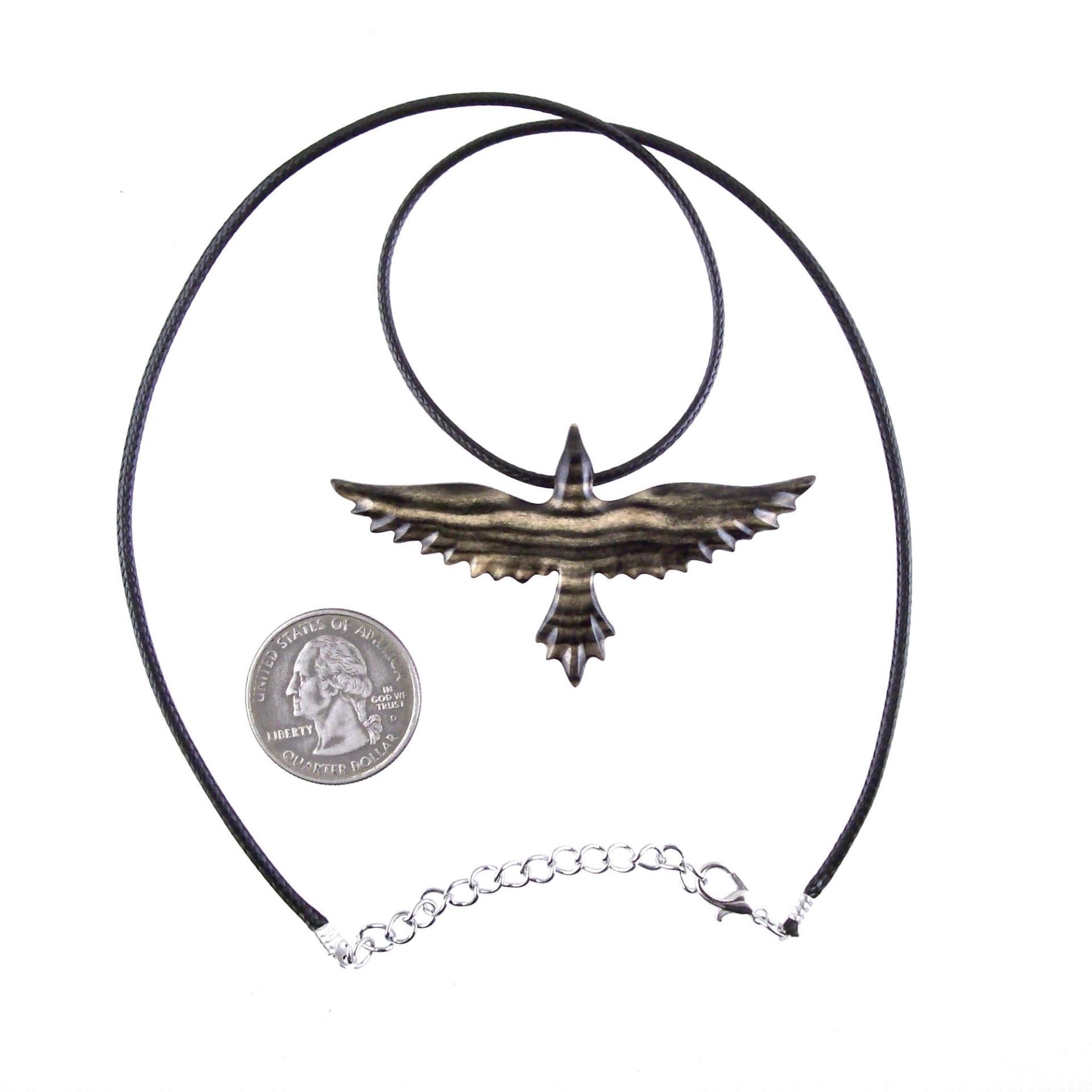 Flying Raven Necklace, Hand Carved Wooden Raven Pendant, Crow Necklace for Men or Women, Wood Bird Pendant, Totem Jewelry