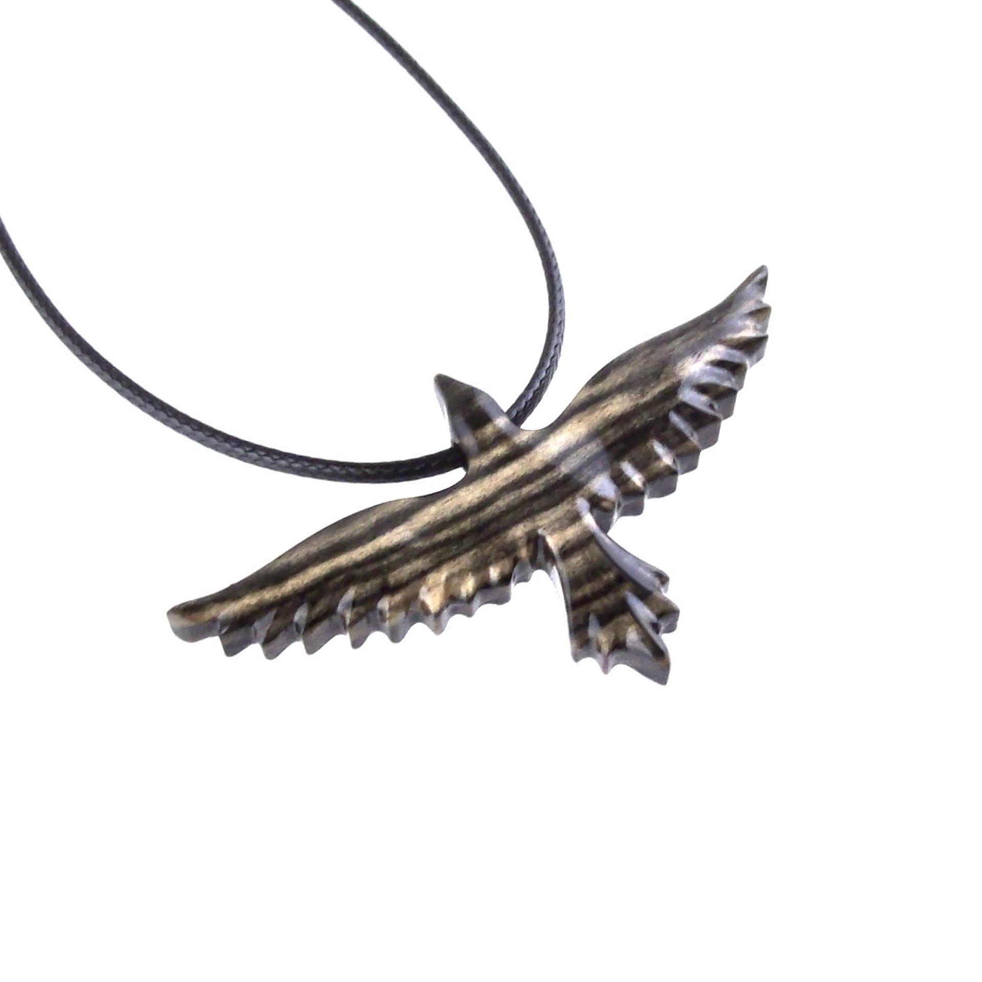 Flying Raven Necklace, Hand Carved Wooden Raven Pendant, Crow Necklace for Men or Women, Wood Bird Pendant, Totem Jewelry