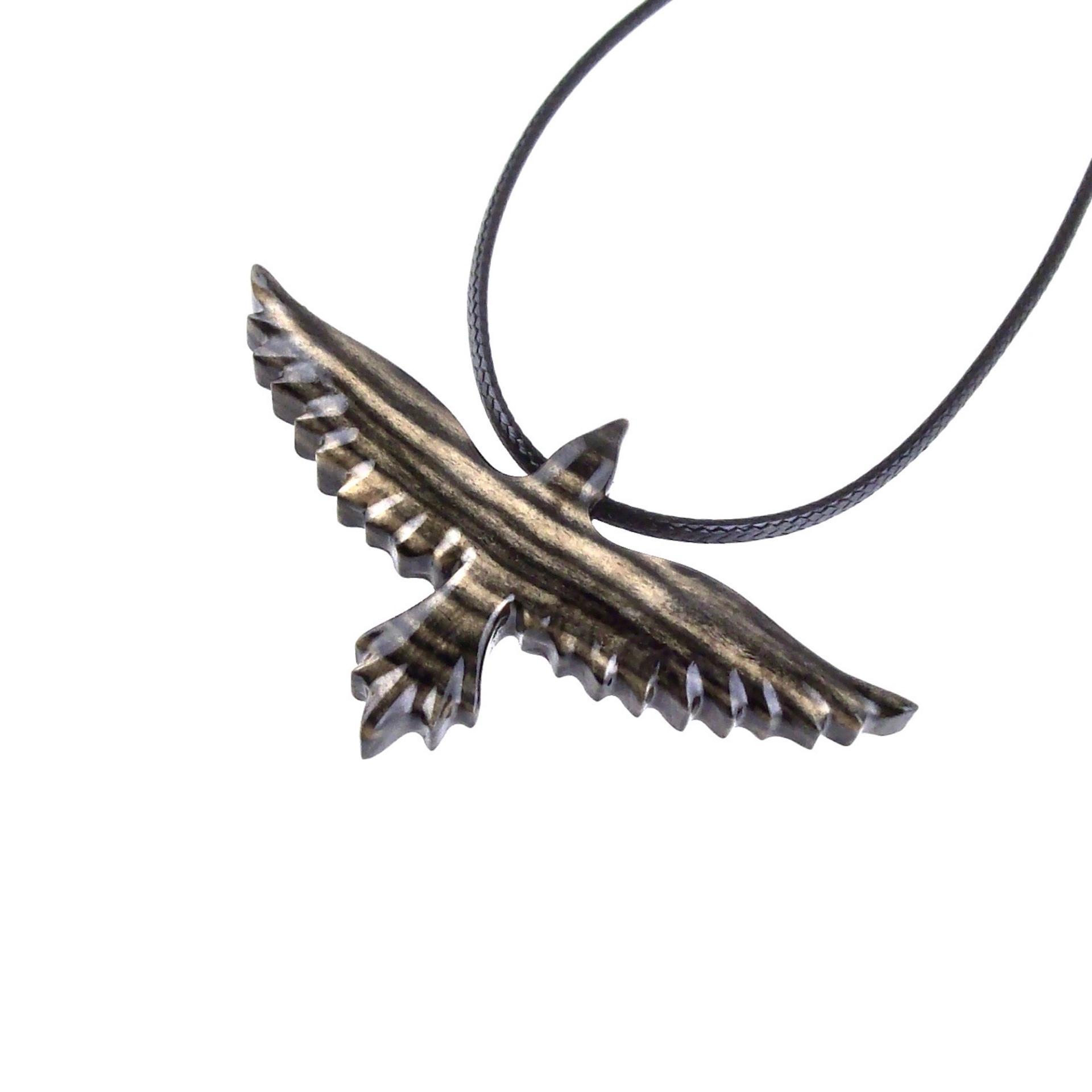 Flying Raven Necklace, Hand Carved Wooden Raven Pendant, Crow Necklace for Men or Women, Wood Bird Pendant, Totem Jewelry