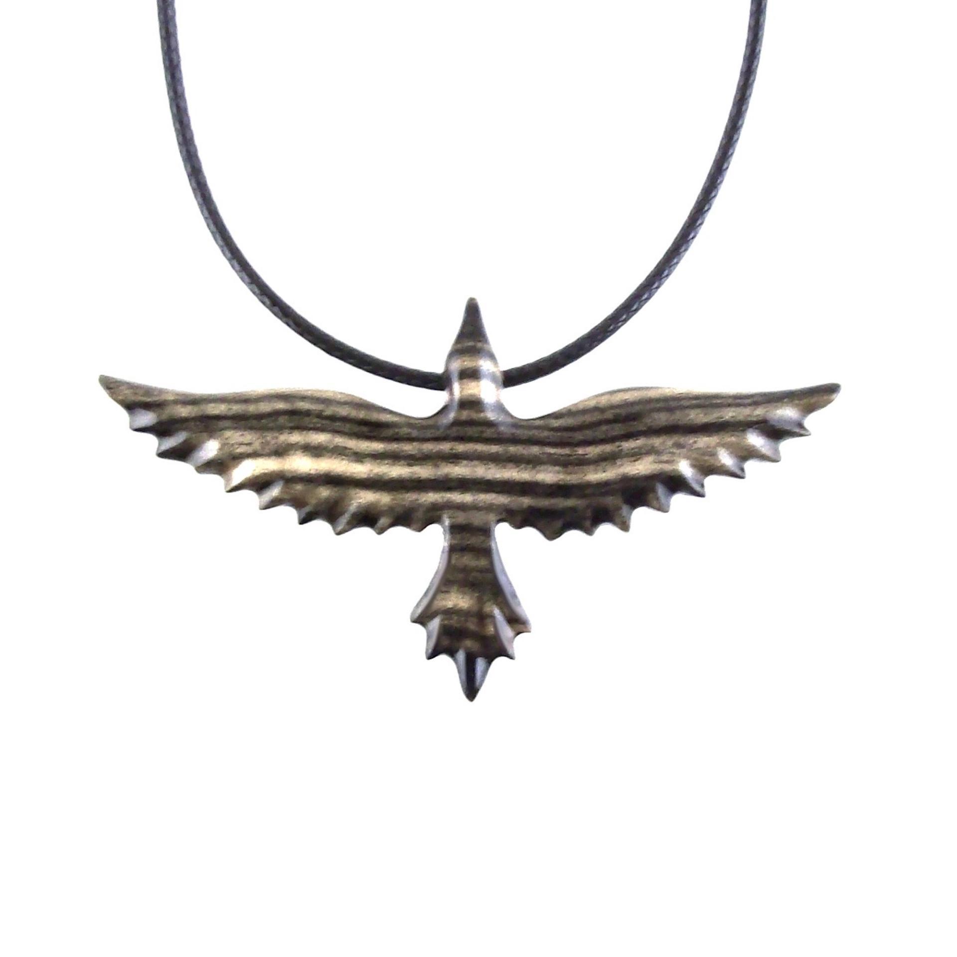 Flying Raven Necklace, Hand Carved Wooden Raven Pendant, Crow Necklace for Men or Women, Wood Bird Pendant, Totem Jewelry