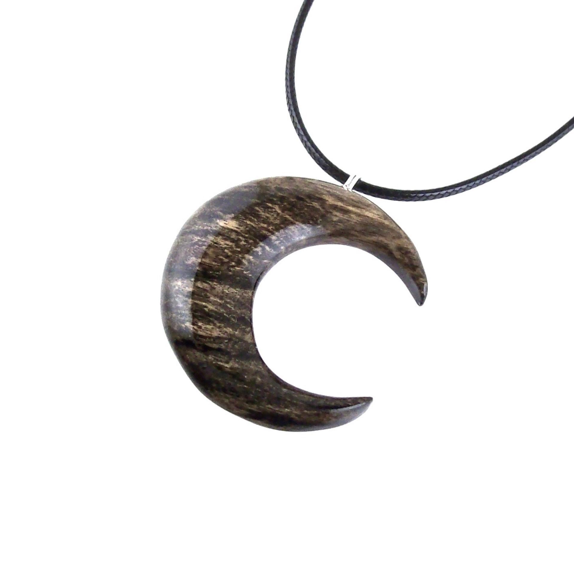Hand Carved Moon Necklace, Wooden Crescent Moon Pendant, Wood Celestial Necklace, Pagan Lunar Jewelry for Men or Women