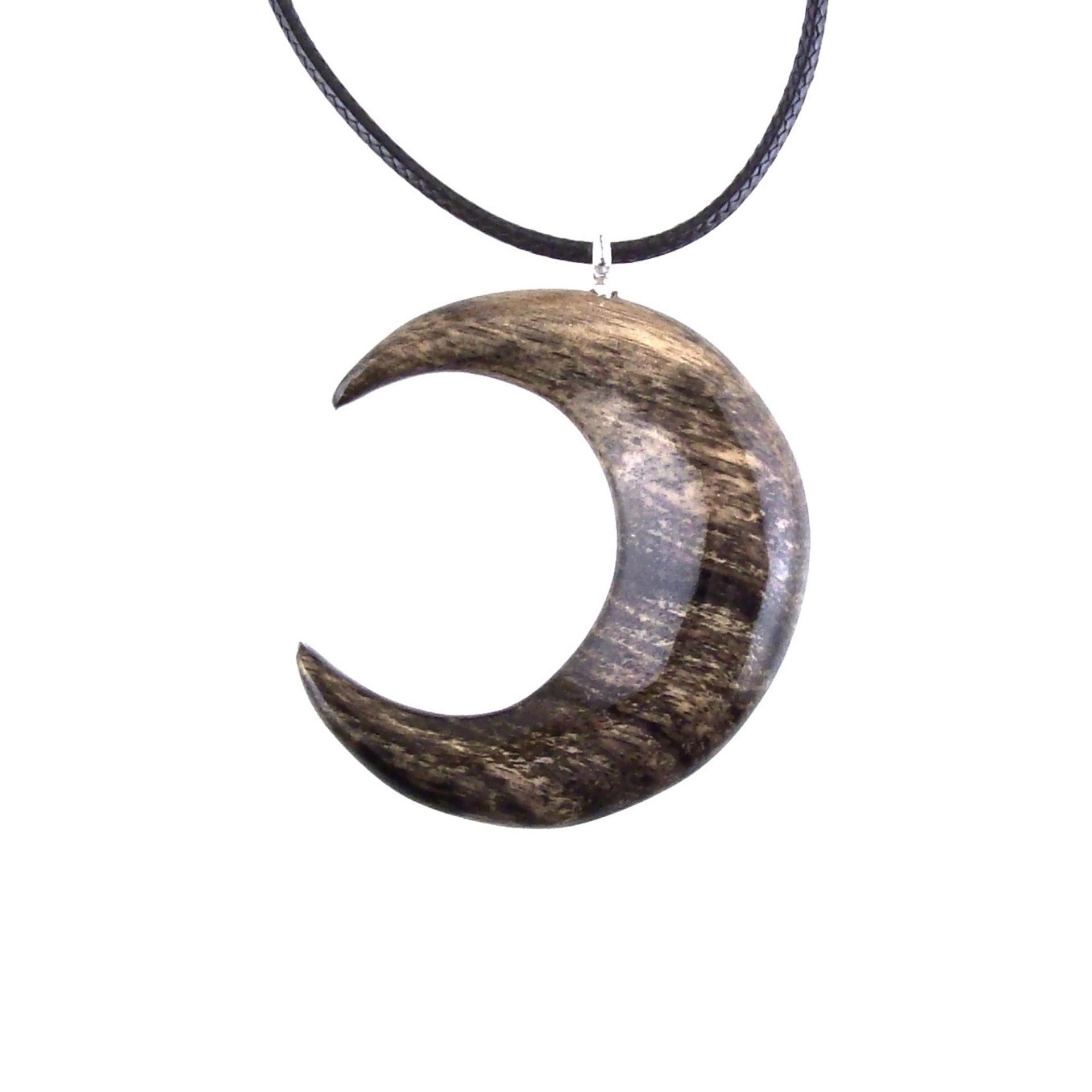 Hand Carved Moon Necklace, Wooden Crescent Moon Pendant, Wood Celestial Necklace, Pagan Lunar Jewelry for Men or Women