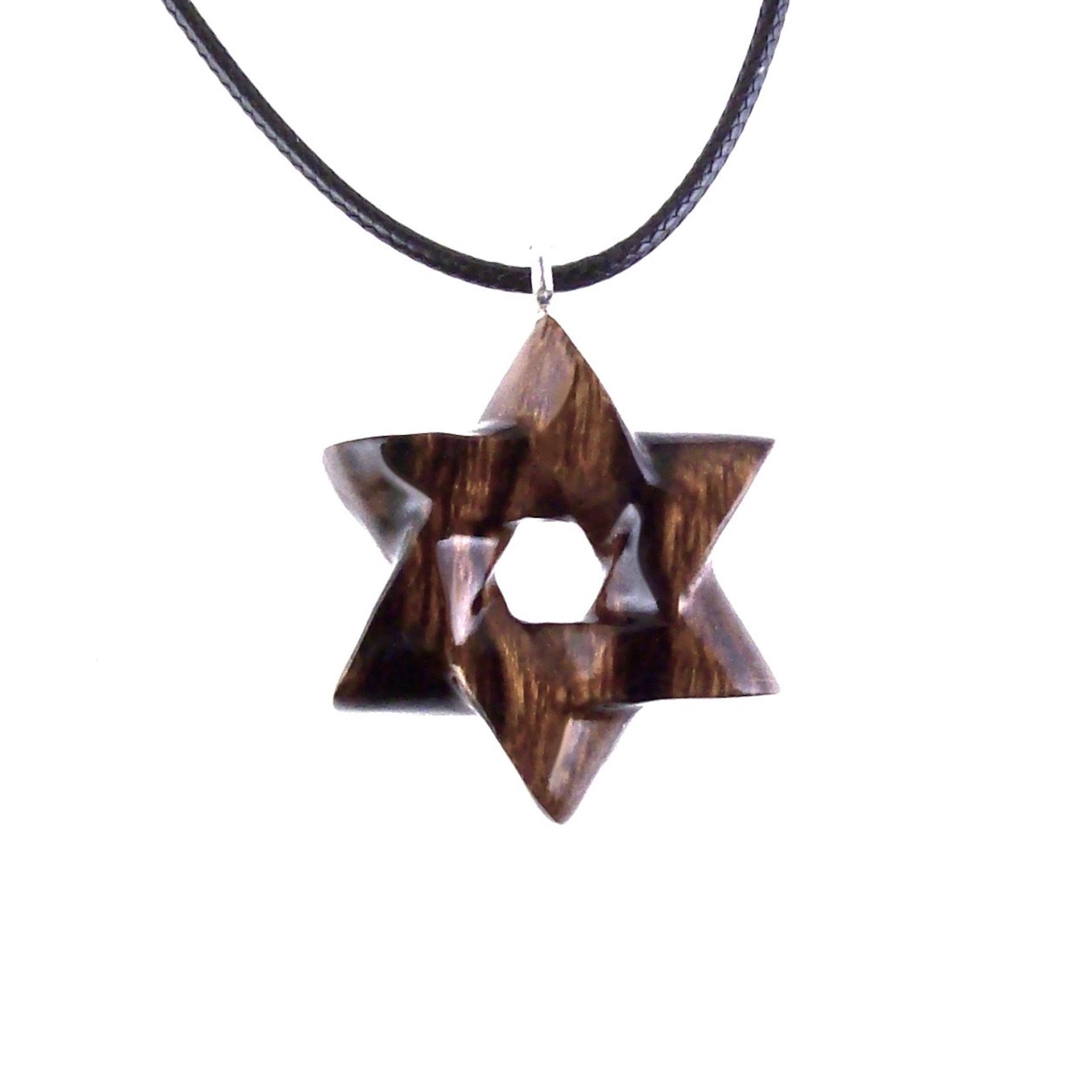 Wooden Star of David Pendant, Hand Carved Jewish Star Necklace, Men Women Wood Jewelry