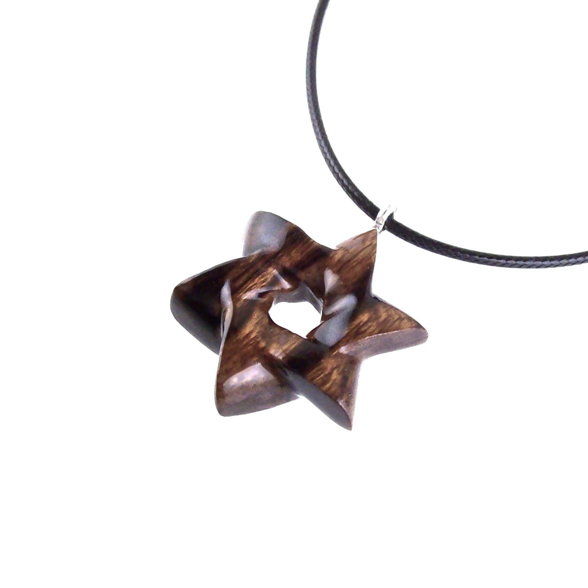 Wooden Star of David Pendant, Hand Carved Jewish Star Necklace, Men Women Wood Jewelry
