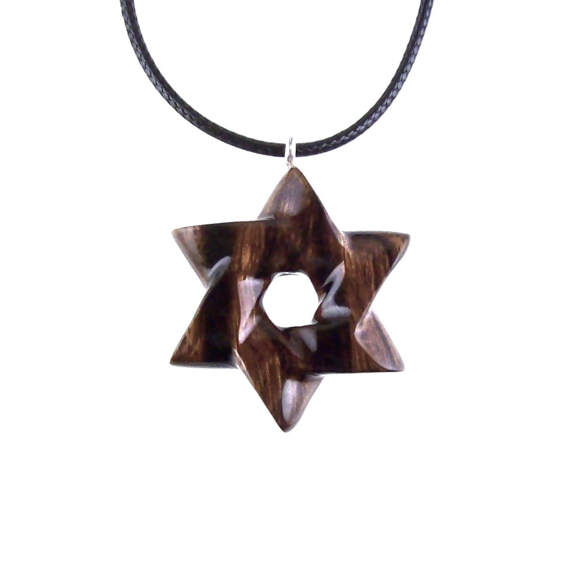 Wooden Star of David Pendant, Hand Carved Jewish Star Necklace, Men Women Wood Jewelry