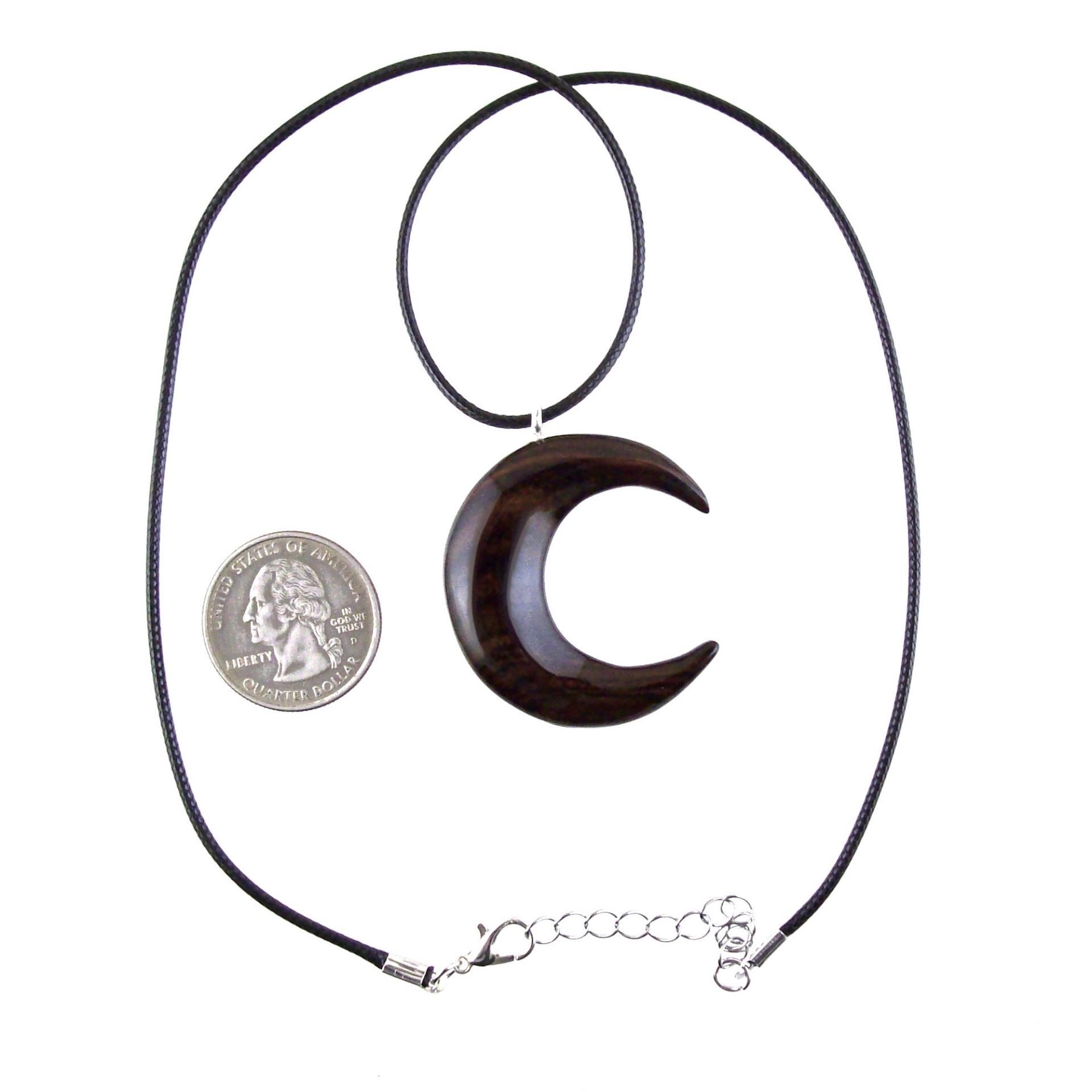 Hand Carved Wooden Crescent Moon Pendant Necklace, Handmade Celestial Wood Jewelry, One of a Kind Gift