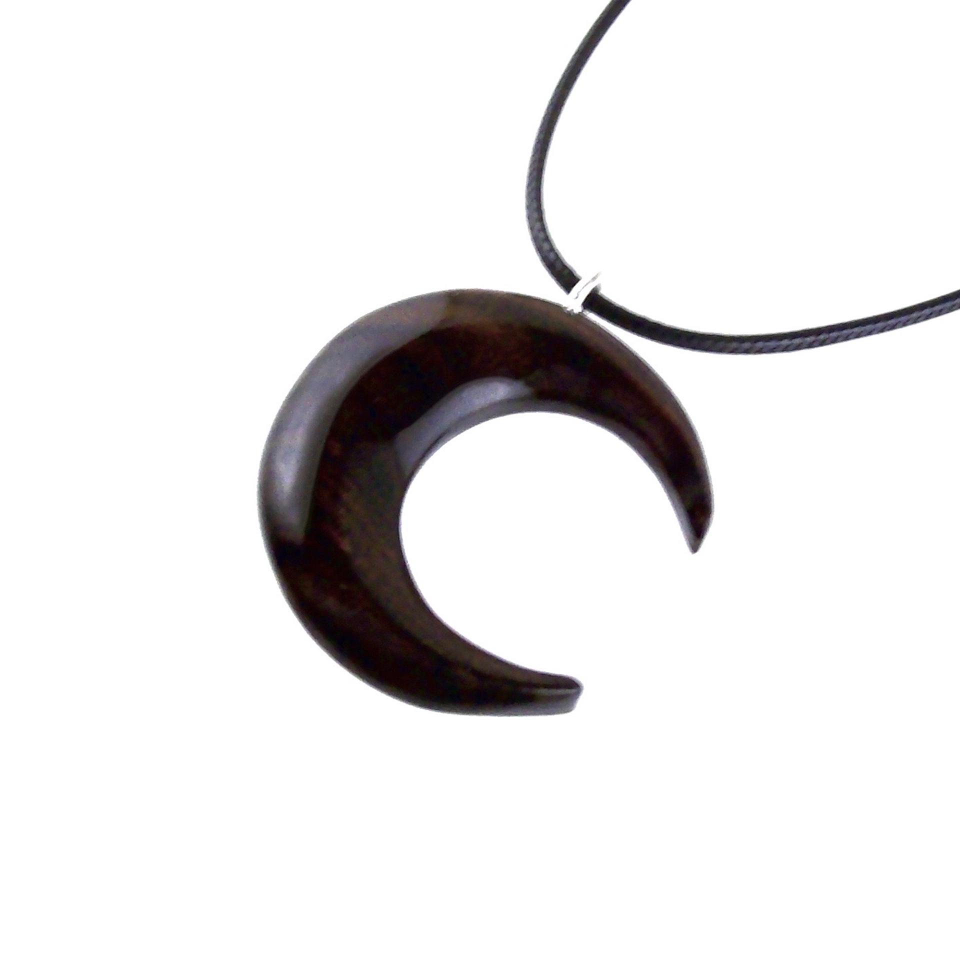 Hand Carved Wooden Crescent Moon Pendant Necklace, Handmade Celestial Wood Jewelry, One of a Kind Gift