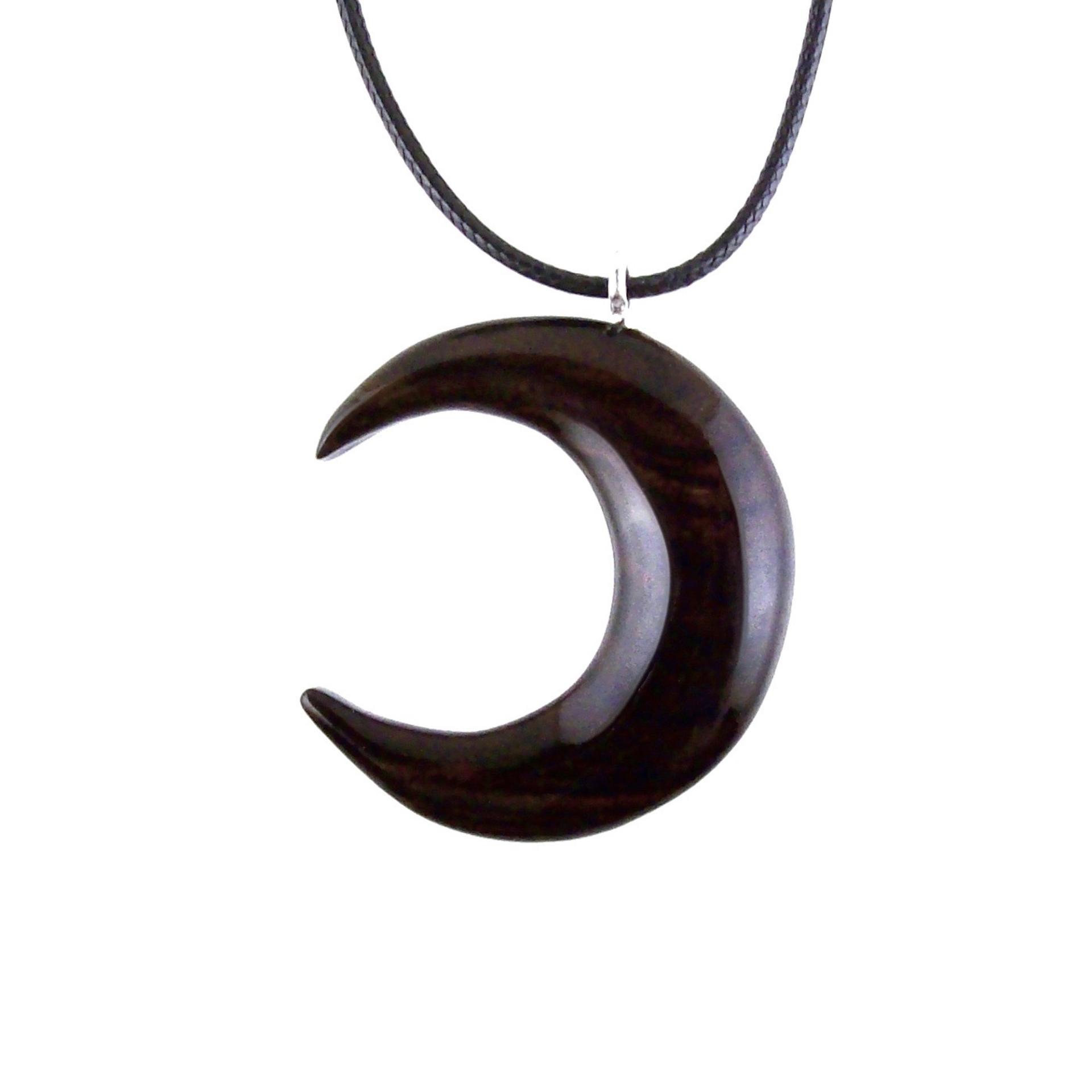Hand Carved Wooden Crescent Moon Pendant Necklace, Handmade Celestial Wood Jewelry, One of a Kind Gift
