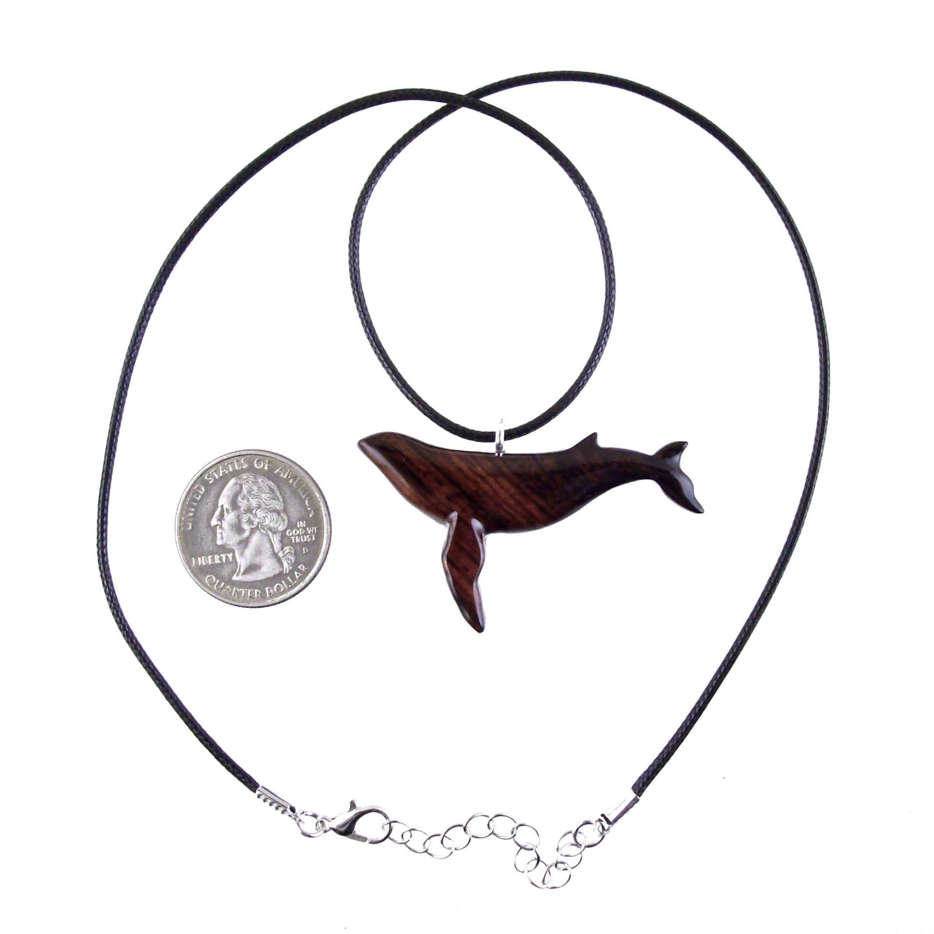 Humpback Whale Necklace, Hand Carved Wooden Sea Animal Pendant, Nautical Wood Jewelry, Whale-watcher Gift for Men Women