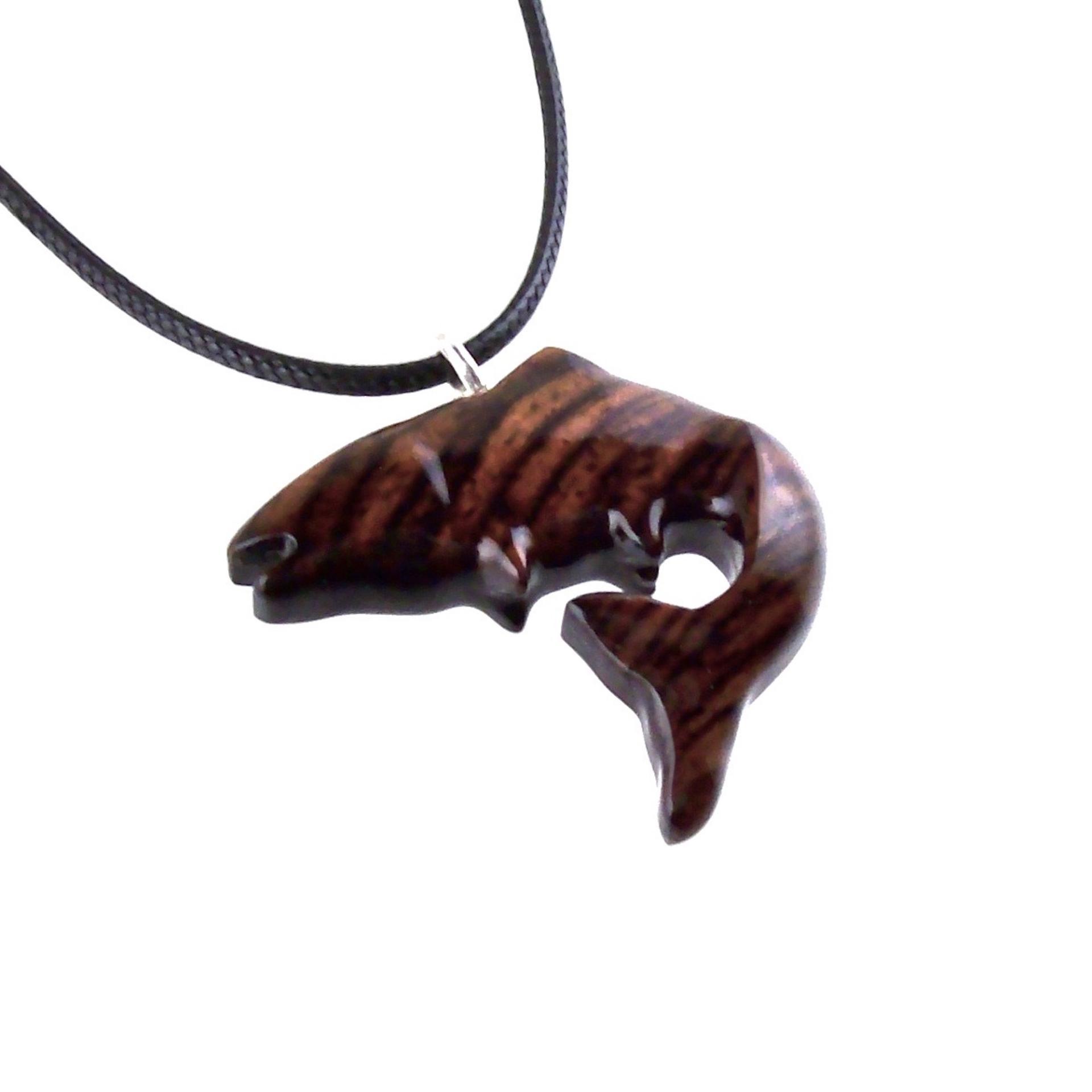 Salmon Necklace, Hand Carved Wooden Trout Pendant, Fish Jewelry, Mens Wood Necklace, Fisherman Gift