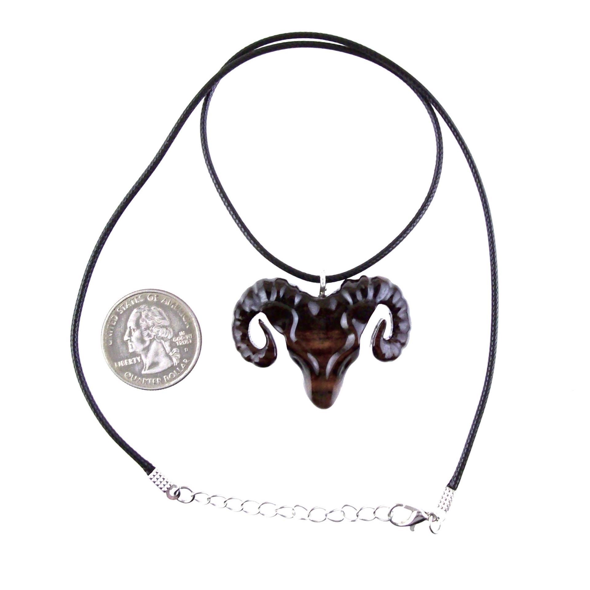 Ram Head Pendant Necklace, Hand Carved Wooden Sheep Jewelry, One-of-a-Kind Handmade Aries Gift