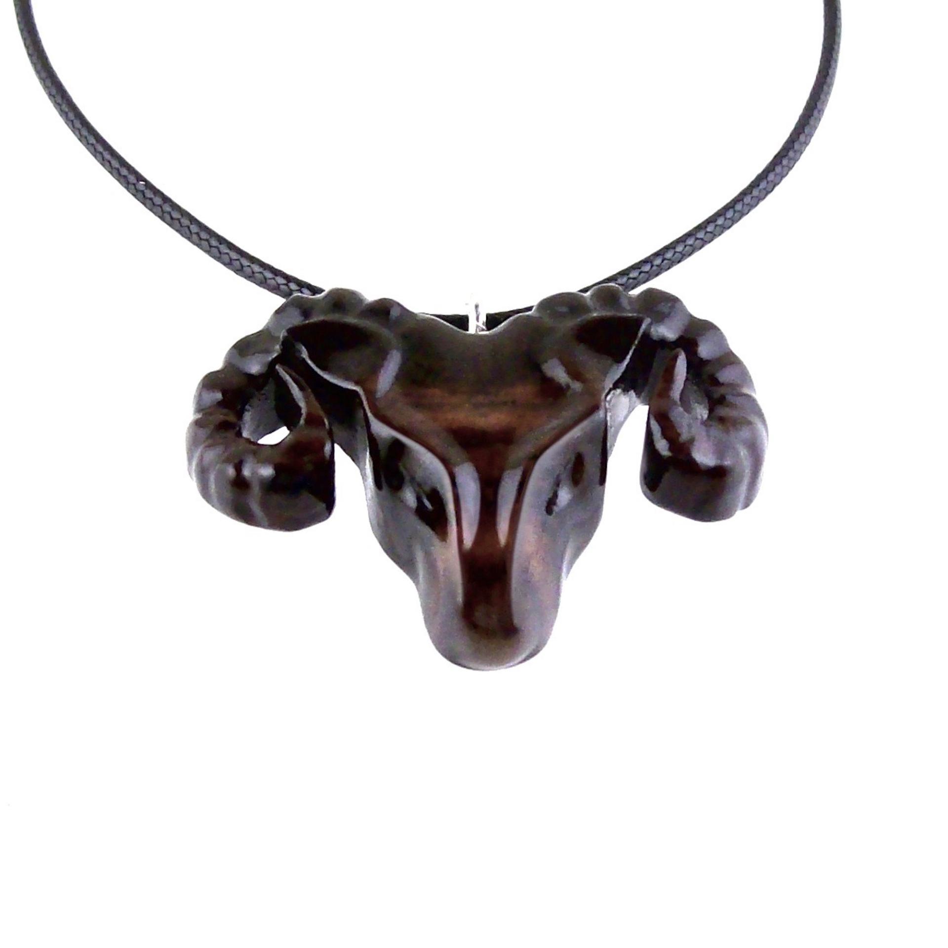 Ram Head Pendant Necklace, Hand Carved Wooden Sheep Jewelry, One-of-a-Kind Handmade Aries Gift