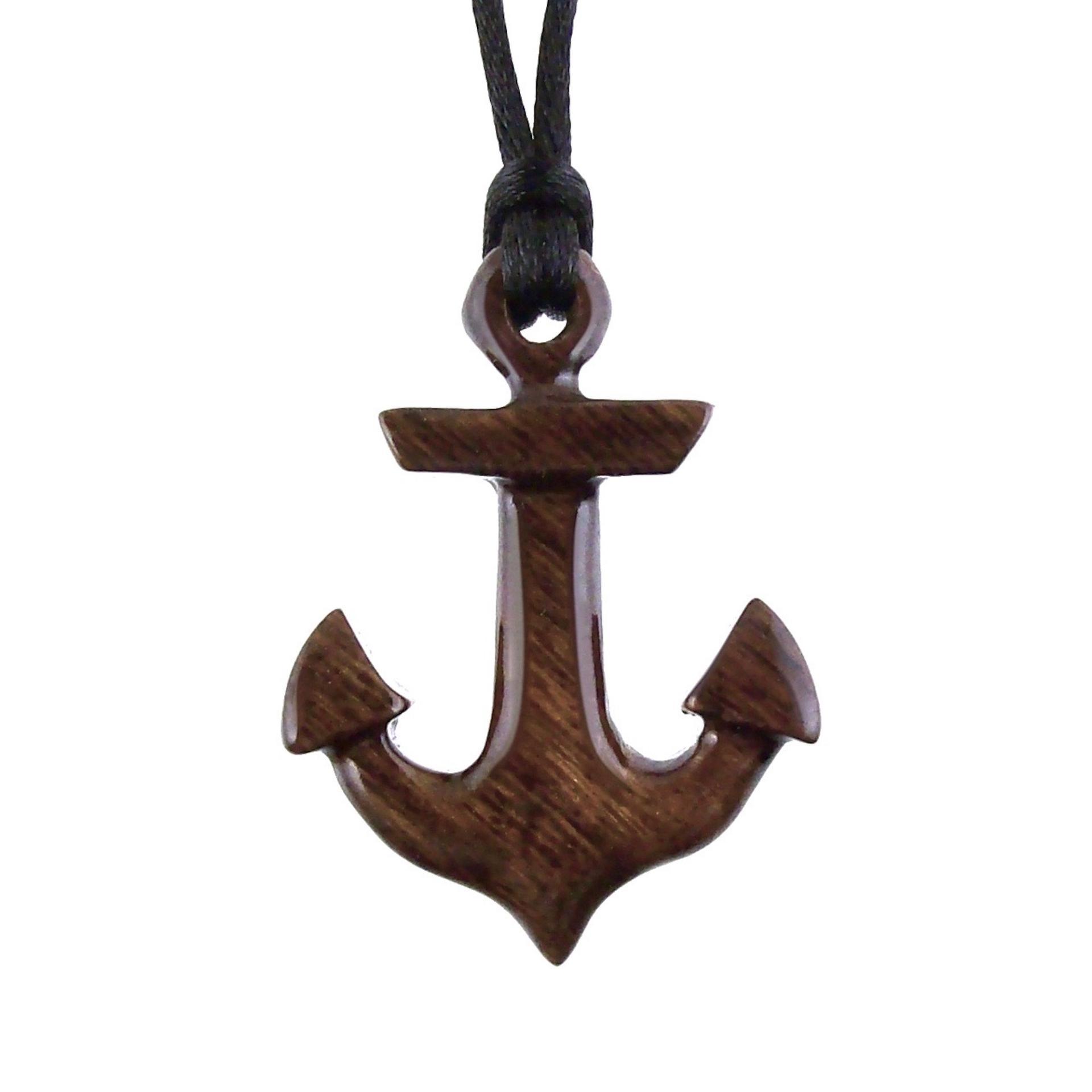 Hand Carved Anchor Necklace, Wooden Anchor Pendant, Mens Wood Necklace, Handmade Nautical Jewelry, Gift for Him