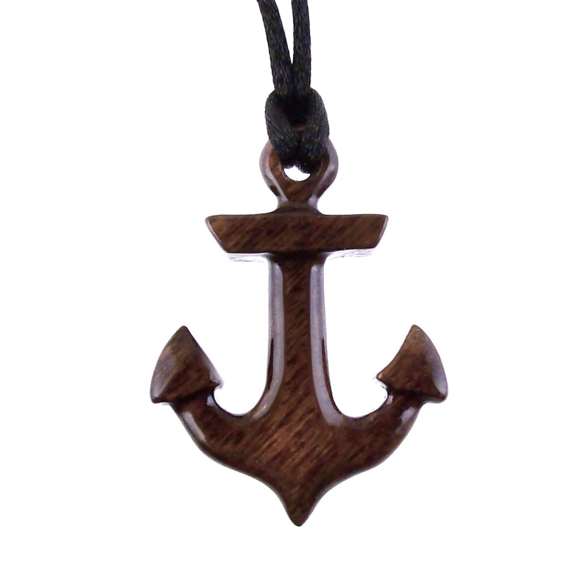 Hand Carved Anchor Necklace, Wooden Anchor Pendant, Mens Wood Necklace, Handmade Nautical Jewelry, Gift for Him