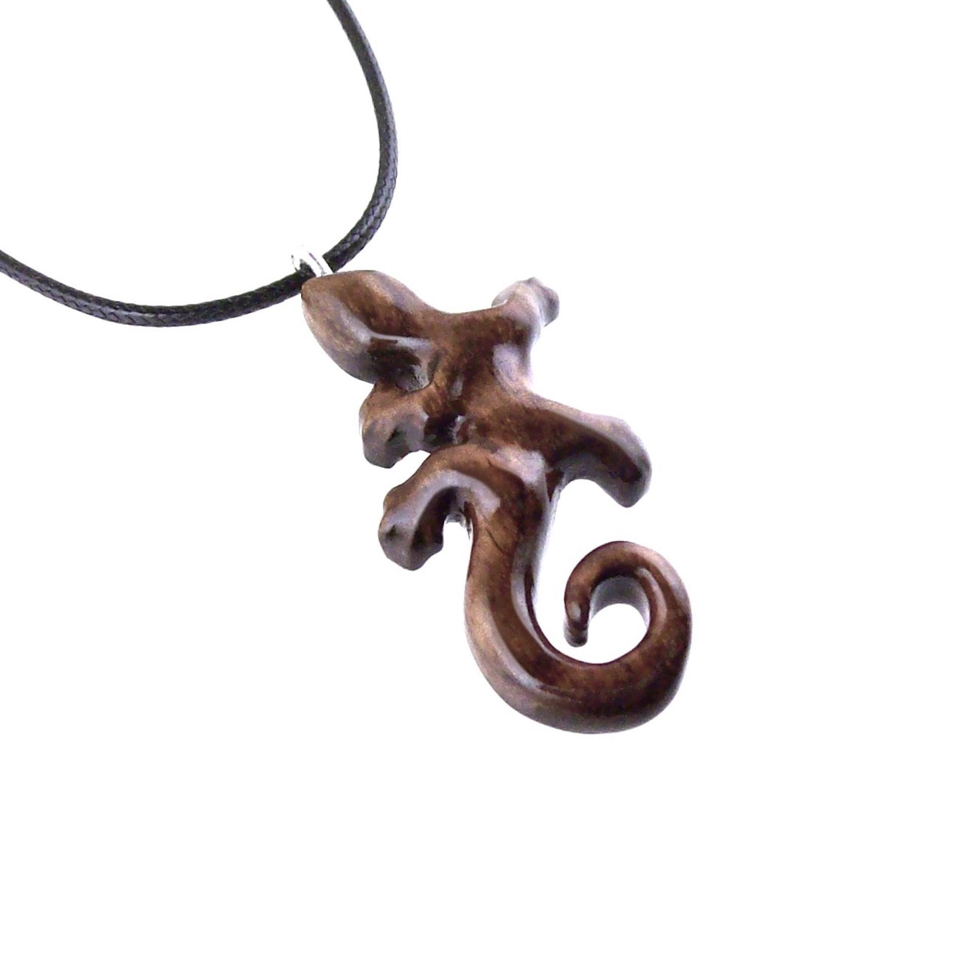 Hand Carved Gecko Pendant, Wooden Lizard Necklace, Wood Salamander Necklace, Totem Animal Jewelry Gift