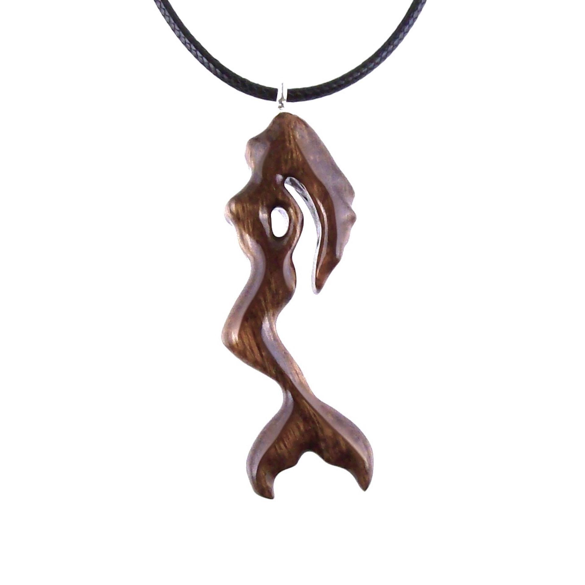 Hand Carved Wooden Mermaid Necklace, Mermaid Pendant, Wood Siren Jewelry, One of a Kind Gift for Women
