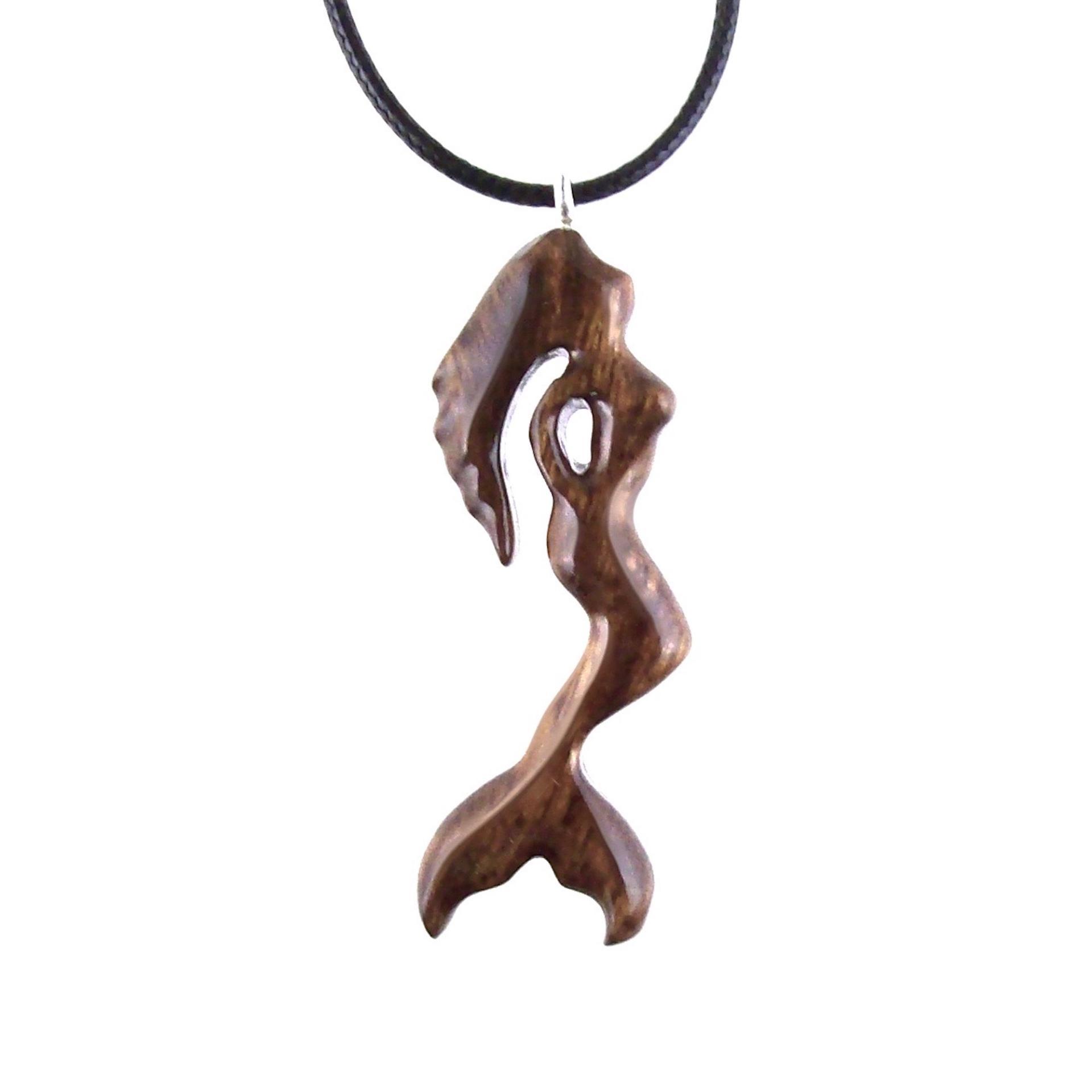 Hand Carved Wooden Mermaid Necklace, Mermaid Pendant, Wood Siren Jewelry, One of a Kind Gift for Women