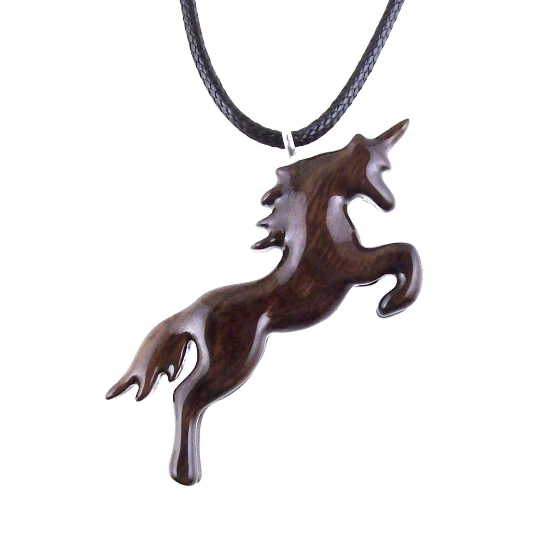 Hand Carved Unicorn Necklace, Wooden Fantasy Animal Pendant, One of a Kind Wood Jewelry Gift
