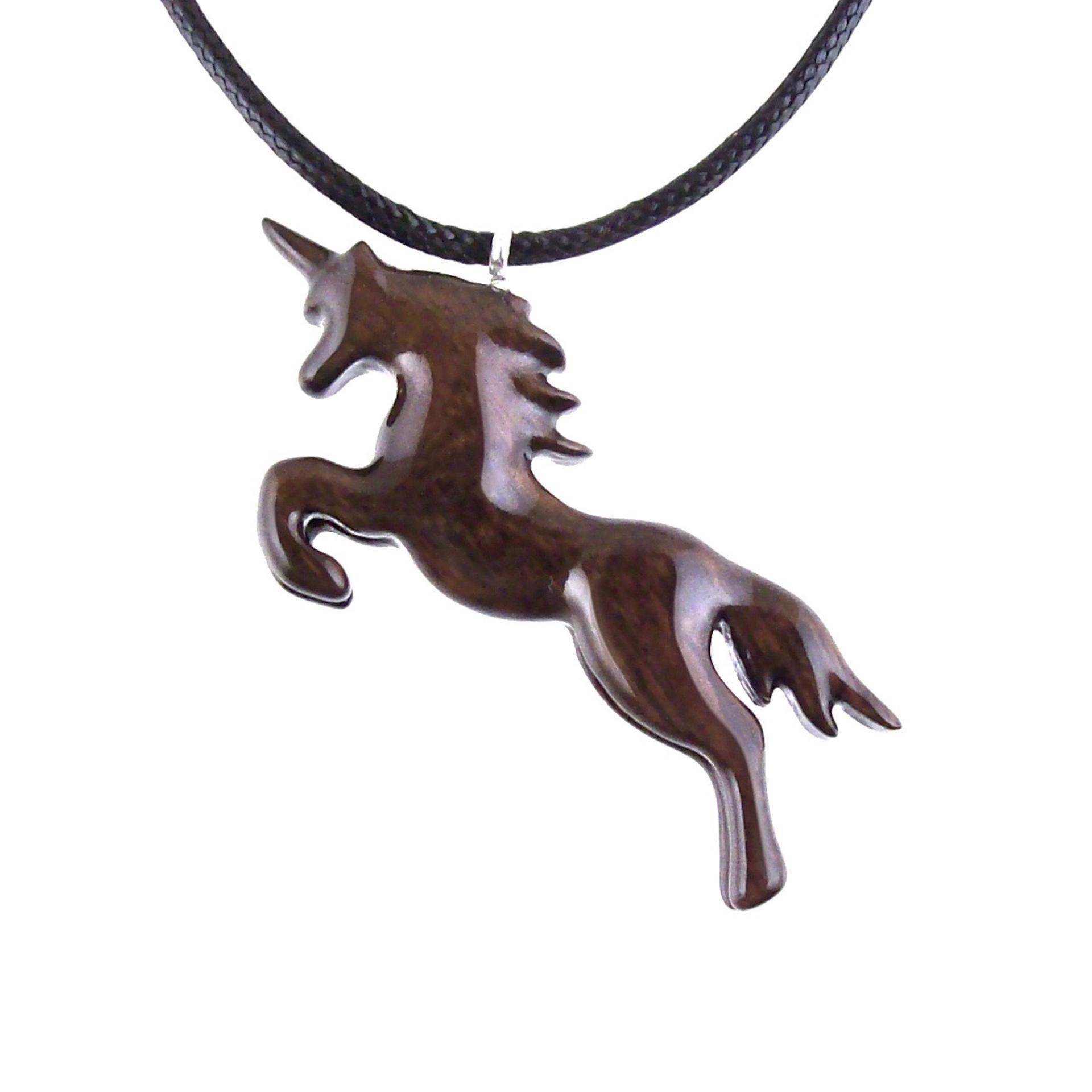 Hand Carved Unicorn Necklace, Wooden Fantasy Animal Pendant, One of a Kind Wood Jewelry Gift