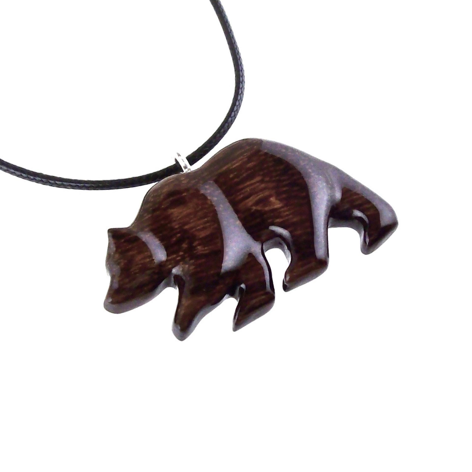 Hand Carved Wooden Bear Pendant, Grizzly Wood Bear Necklace, Totem Spirit Animal, Woodland Jewelry
