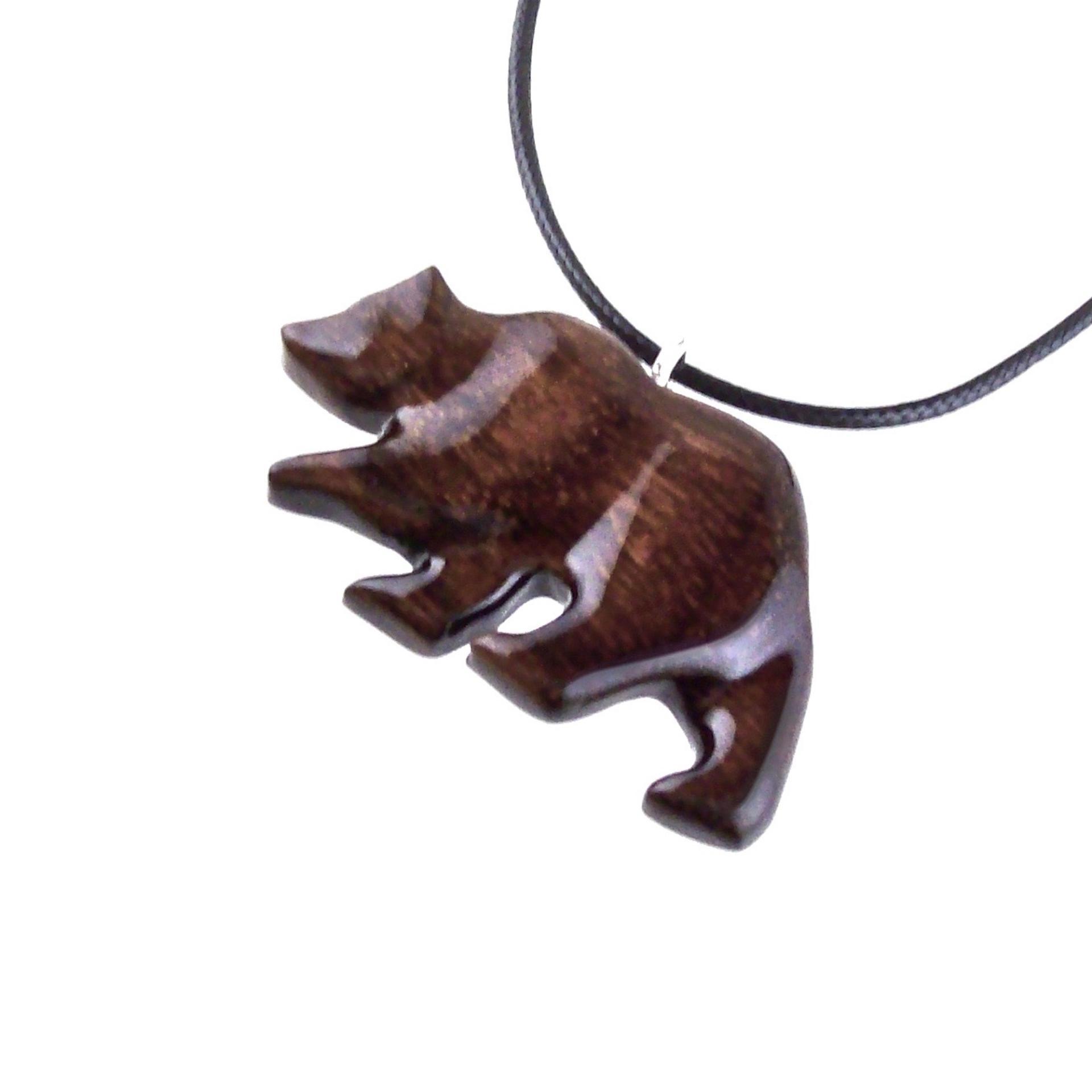 Hand Carved Wooden Bear Pendant, Grizzly Wood Bear Necklace, Totem Spirit Animal, Woodland Jewelry