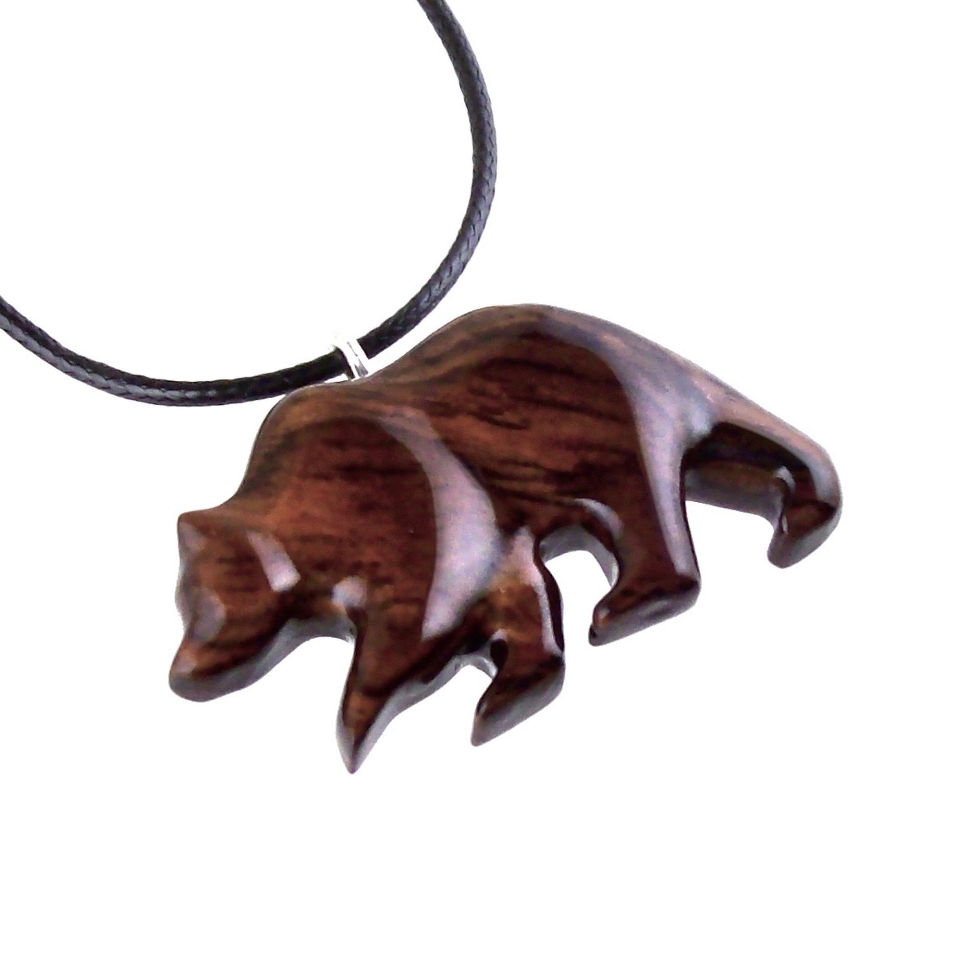 Wood Bear Necklace, Hand Carved Wooden Grizzly Bear Pendant for Men or Women, Spirit Animal Totem Jewelry Gift for Him Her