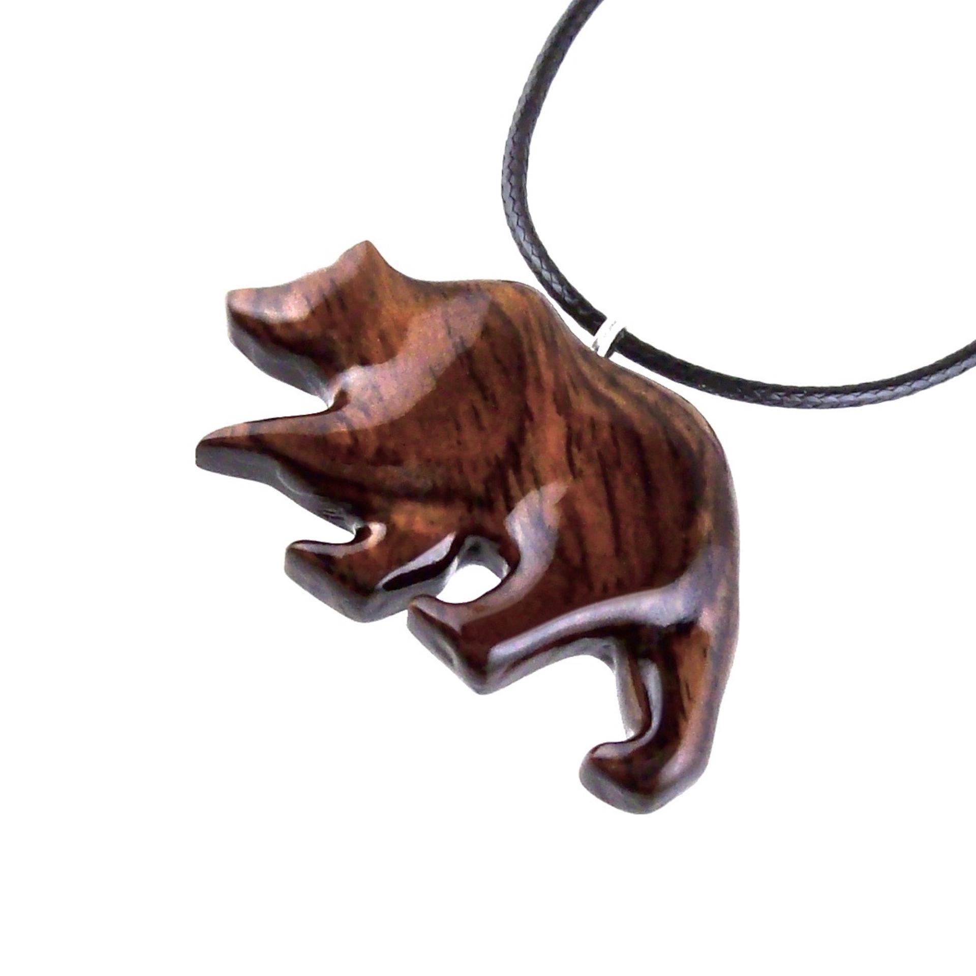 Wood Bear Necklace, Hand Carved Wooden Grizzly Bear Pendant for Men or Women, Spirit Animal Totem Jewelry Gift for Him Her
