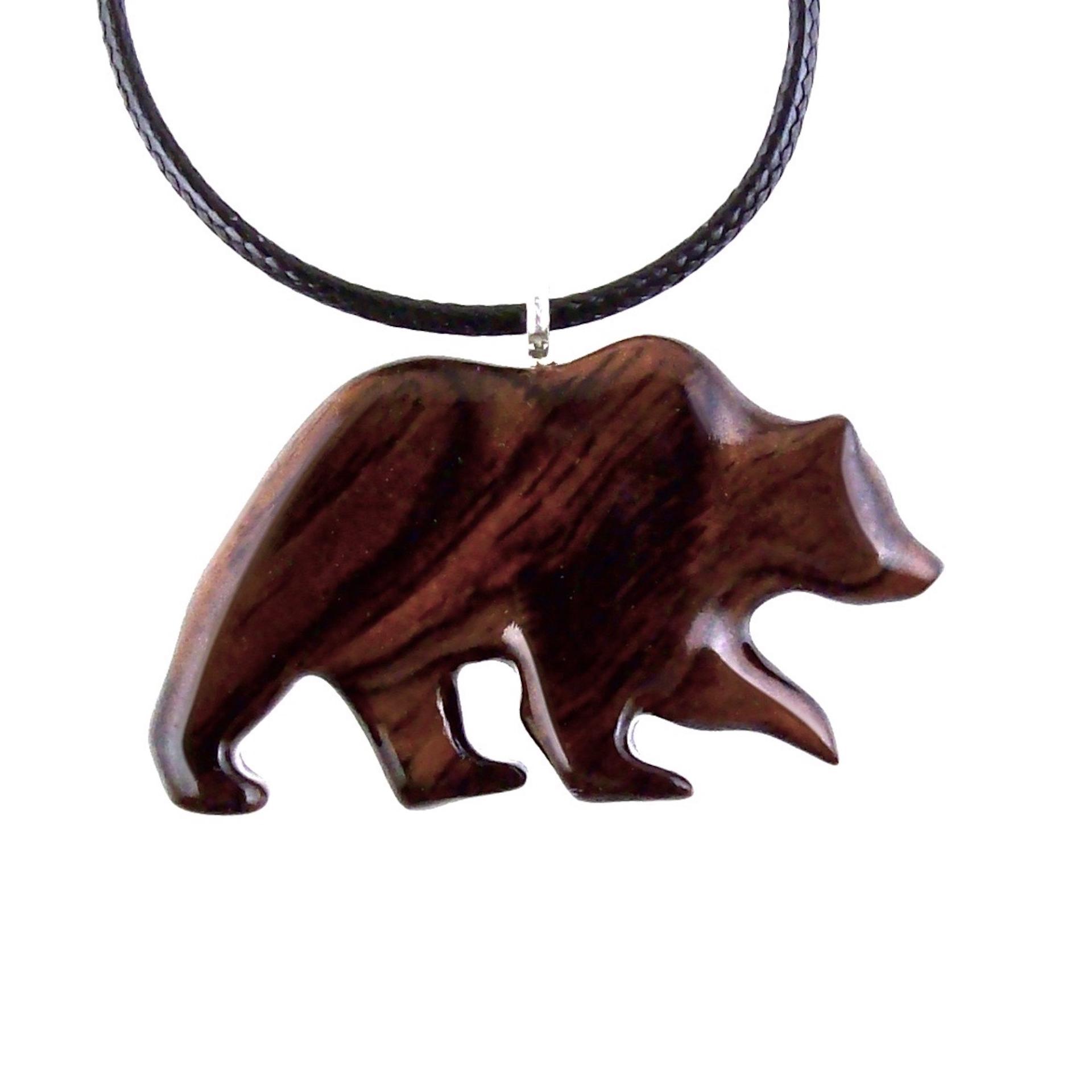 Wood Bear Necklace, Hand Carved Wooden Grizzly Bear Pendant for Men or Women, Spirit Animal Totem Jewelry Gift for Him Her
