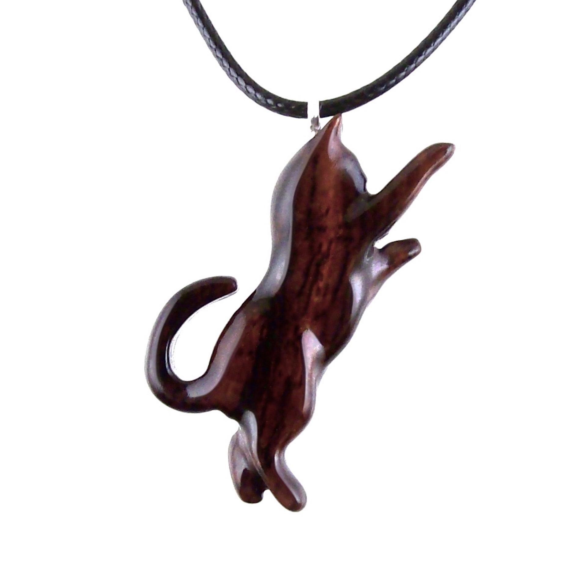 Hand Carved Cat Pendant, Wooden Kitten Necklace, Wood Animal Jewelry, Cat Lover Gift