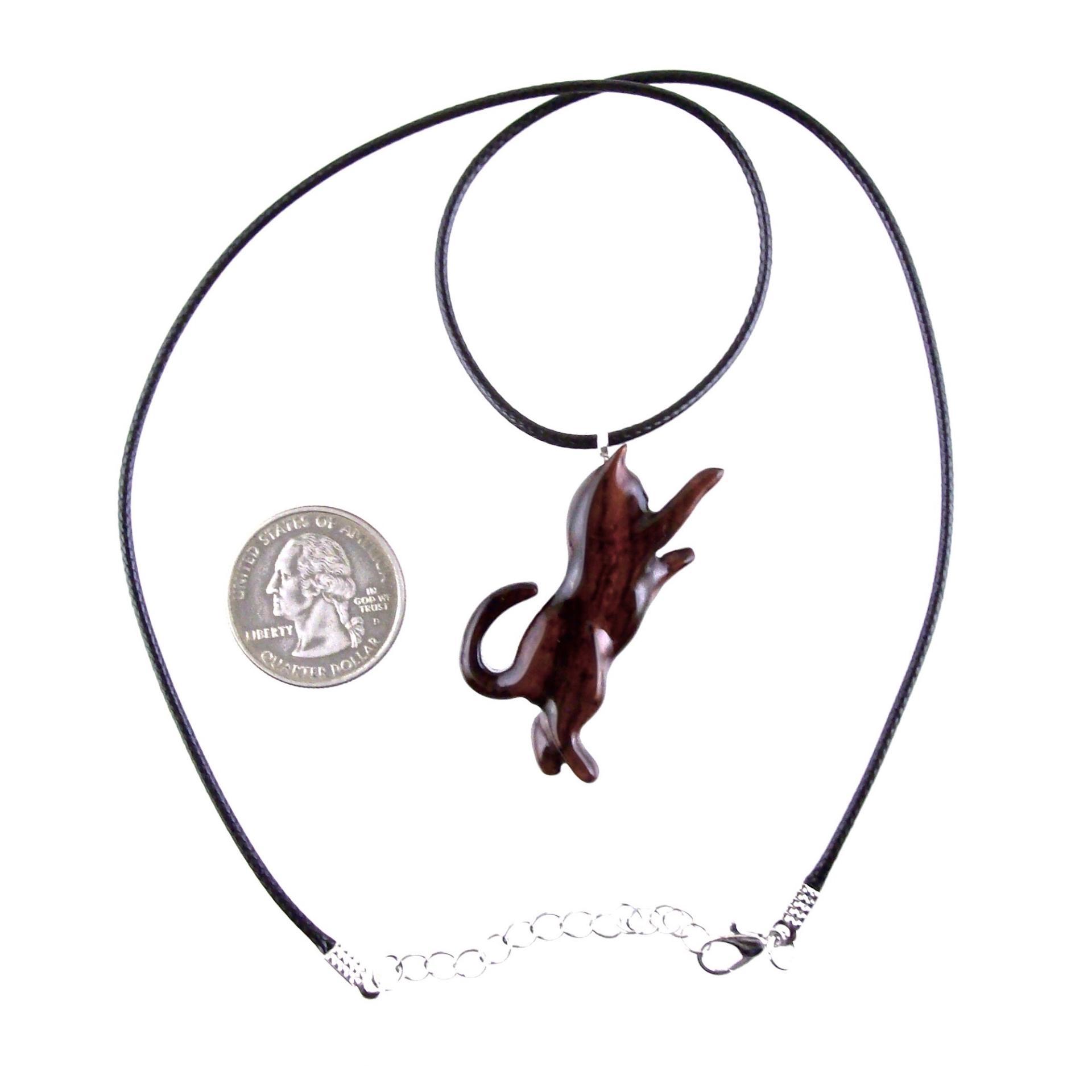 Hand Carved Cat Pendant, Wooden Kitten Necklace, Wood Animal Jewelry, Cat Lover Gift