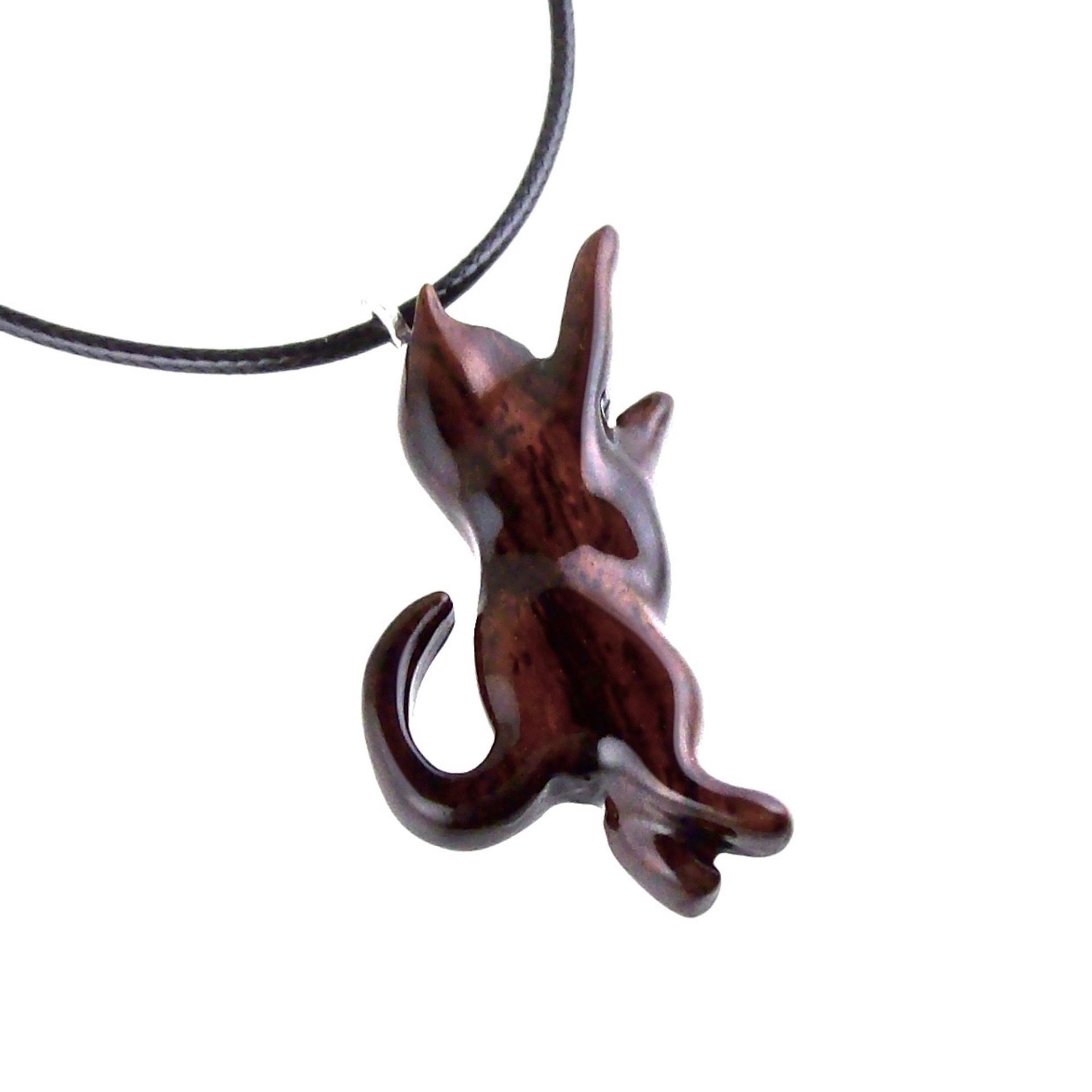 Hand Carved Cat Pendant, Wooden Kitten Necklace, Wood Animal Jewelry, Cat Lover Gift