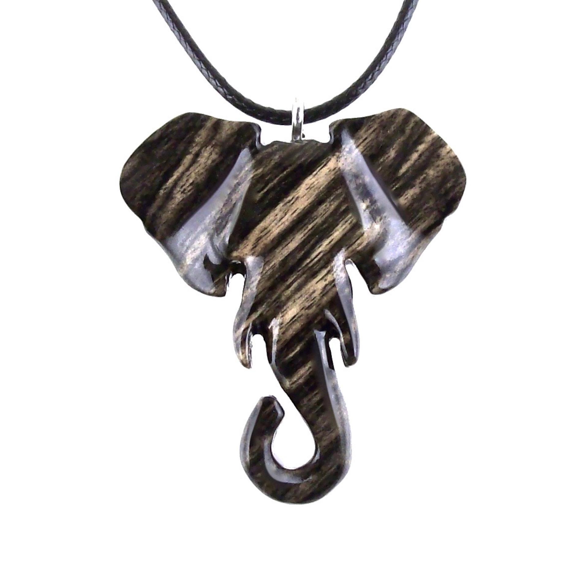 Elephant Necklace, Hand Carved Wooden Elephant Pendant, Ganesha Spiritual Jewelry, Wood Animal Pendant Gift for Him Her