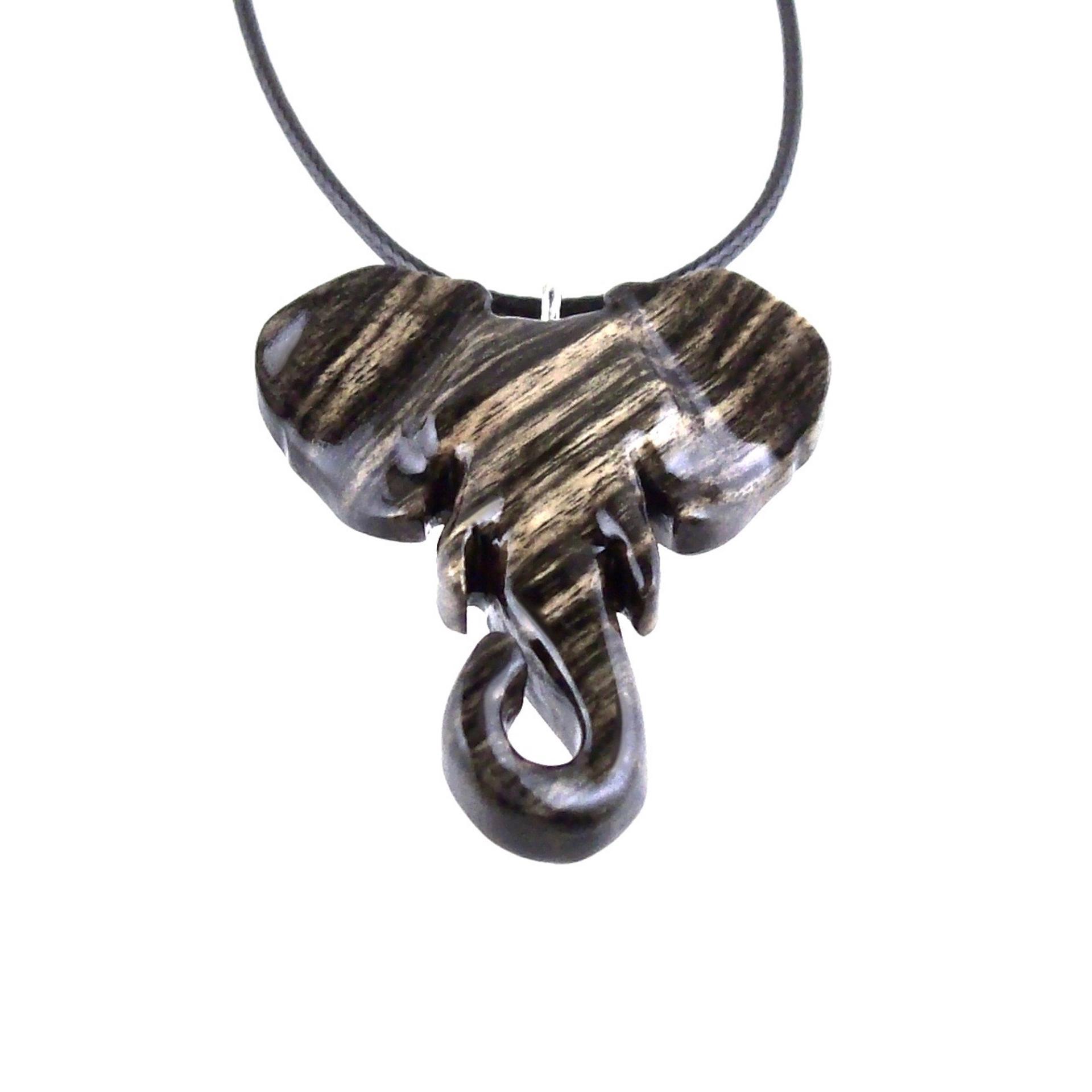 Elephant Necklace, Hand Carved Wooden Elephant Pendant, Ganesha Spiritual Jewelry, Wood Animal Pendant Gift for Him Her