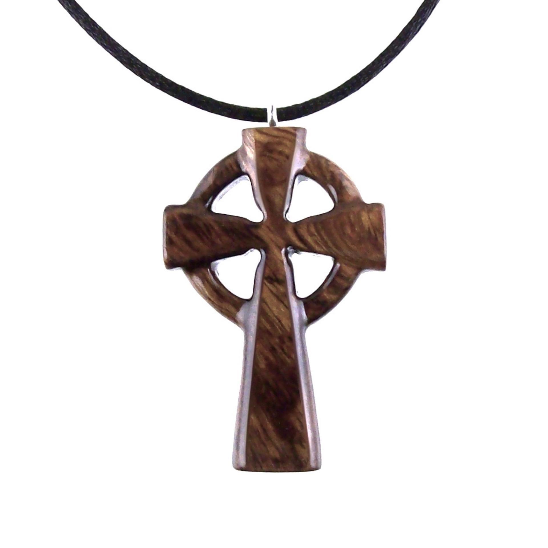 Celtic Cross Pendant, Hand Carved Wood Cross Necklace, Irish Mens Wooden Christian Jewelry, One of a Kind Gift for Him
