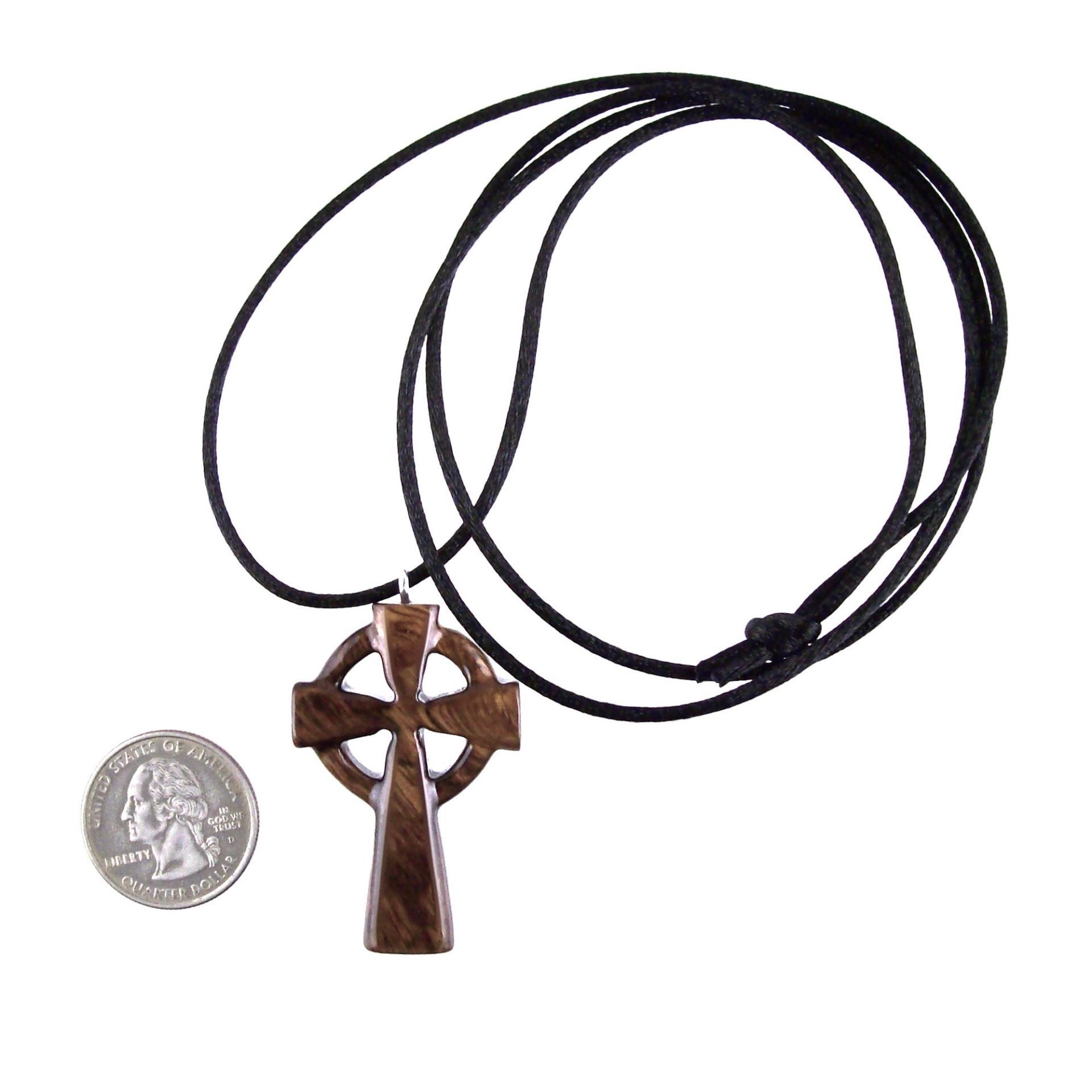Celtic Cross Pendant, Hand Carved Wood Cross Necklace, Irish Mens Wooden Christian Jewelry, One of a Kind Gift for Him