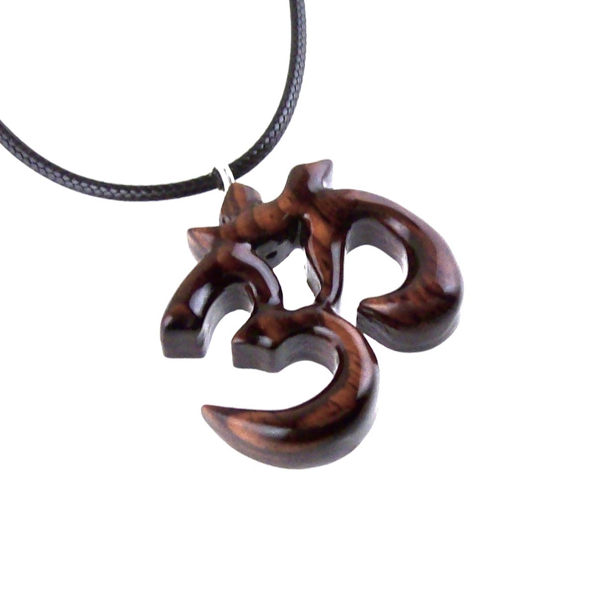 Hand Carved Ohm Necklace, Wooden Om Pendant, Namaste Yoga Wood Jewelry Gift