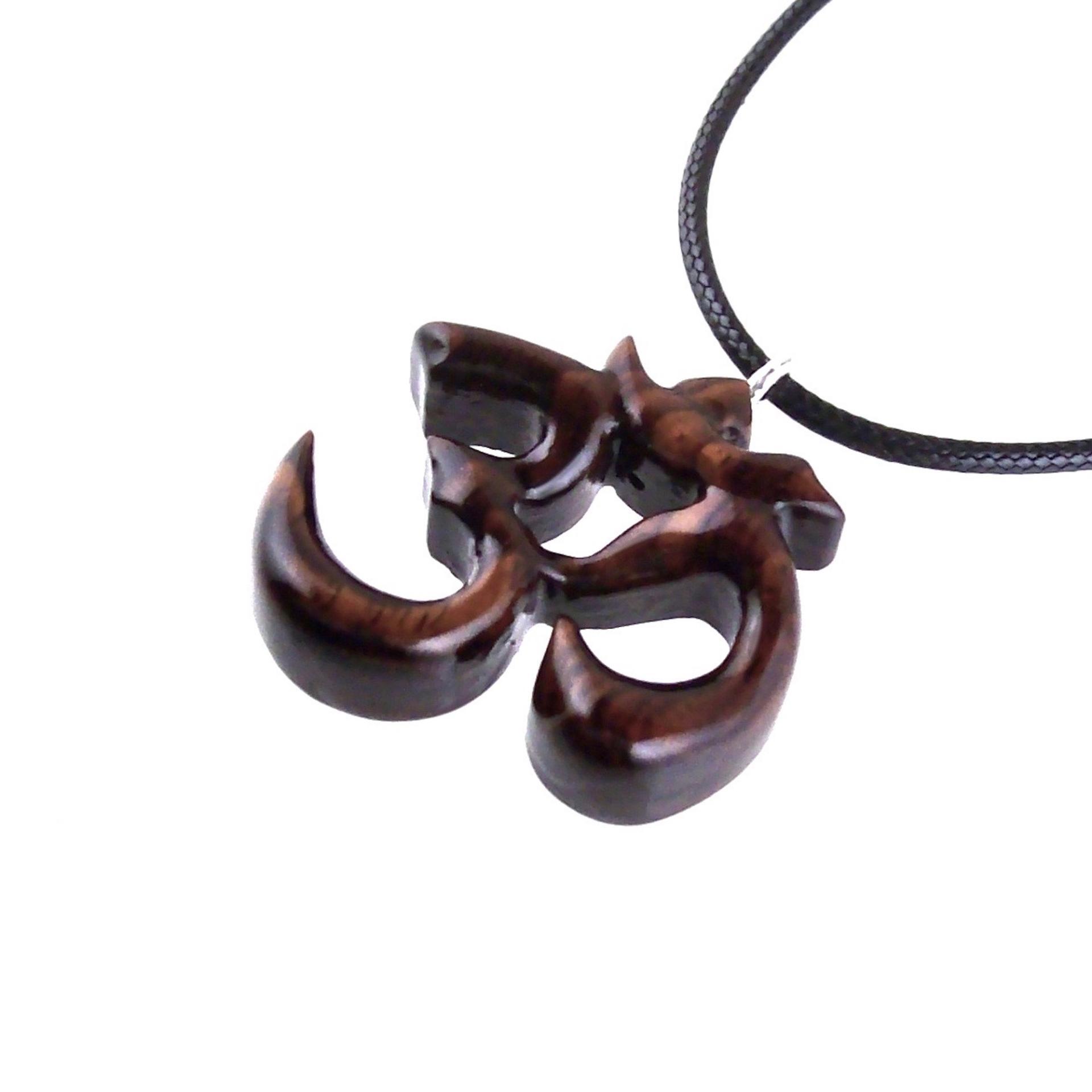 Hand Carved Ohm Necklace, Wooden Om Pendant, Namaste Yoga Wood Jewelry Gift
