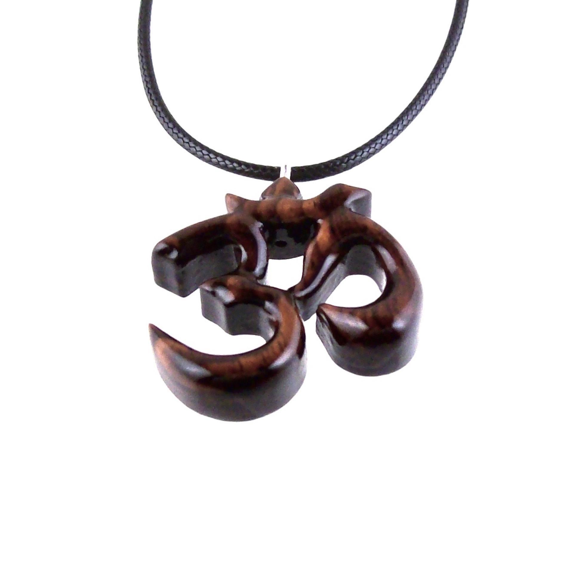 Hand Carved Ohm Necklace, Wooden Om Pendant, Namaste Yoga Wood Jewelry Gift