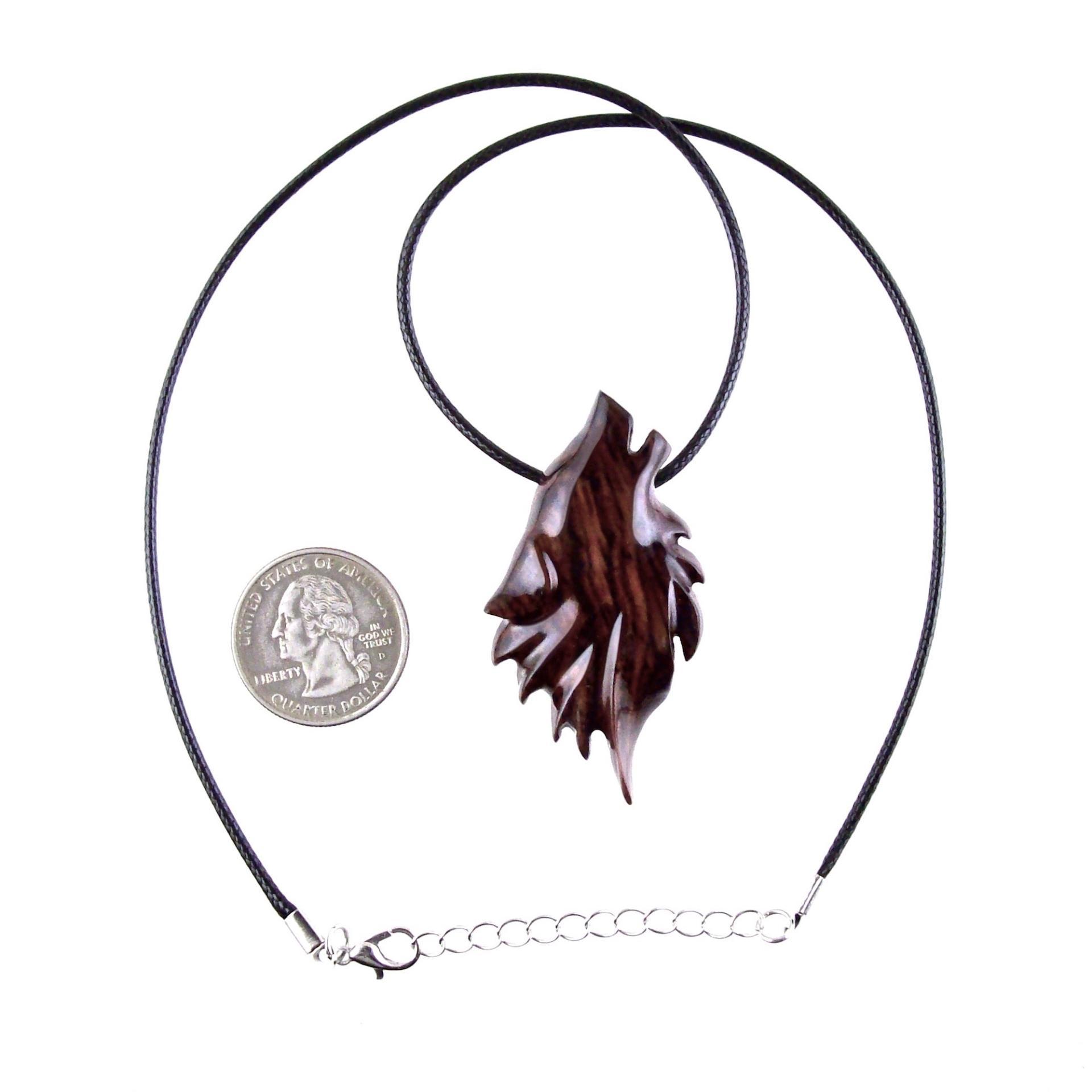 Carved Wolf Pendant, Wooden Wolf Necklace, Spirit Animal Totem, Handmade Wood Jewelry for Men or Women, One of a Kind Gift