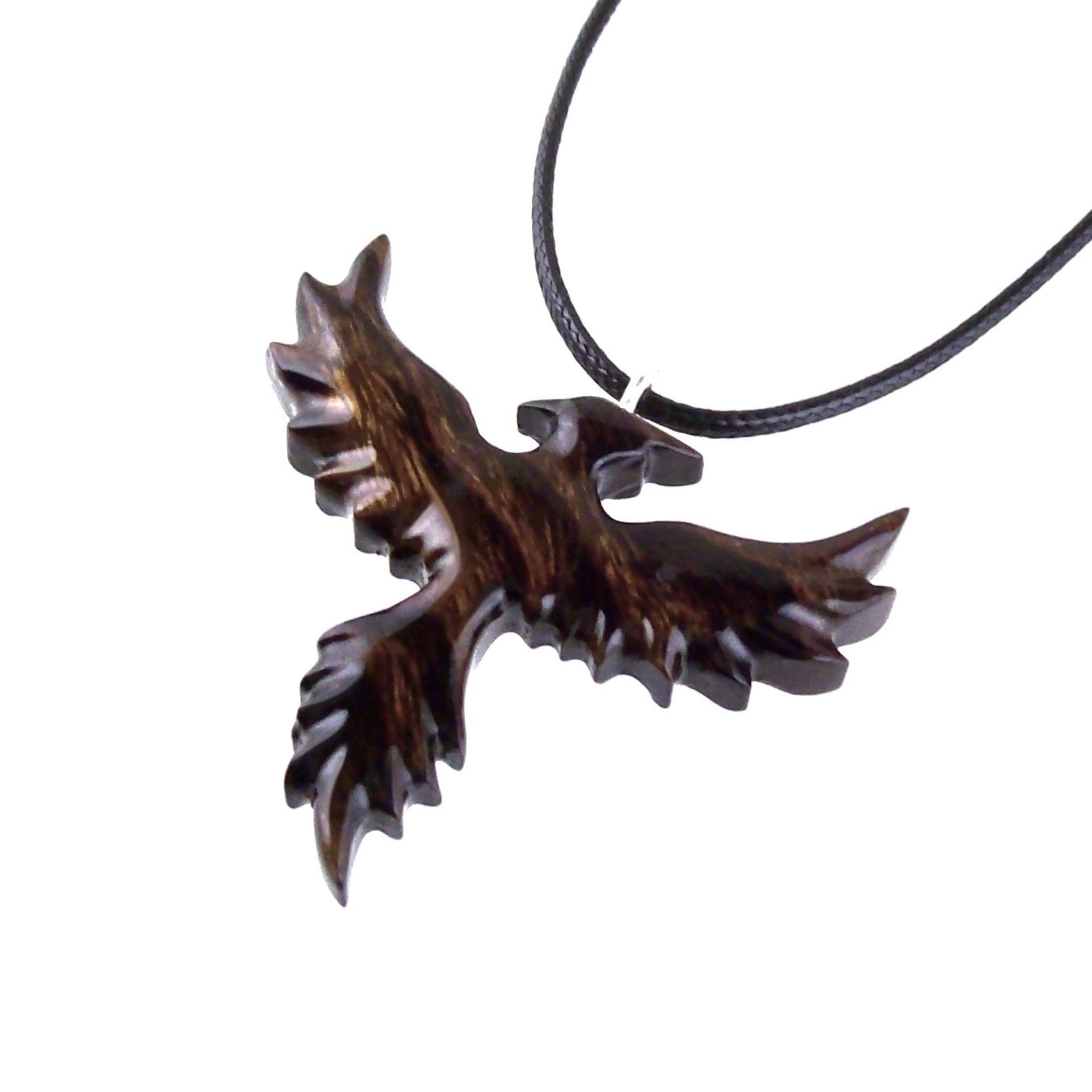 Rising Phoenix Necklace, Hand Carved Wooden Phoenix Pendant, Fantasy Wood Jewelry, Firebird Inspirational Gift