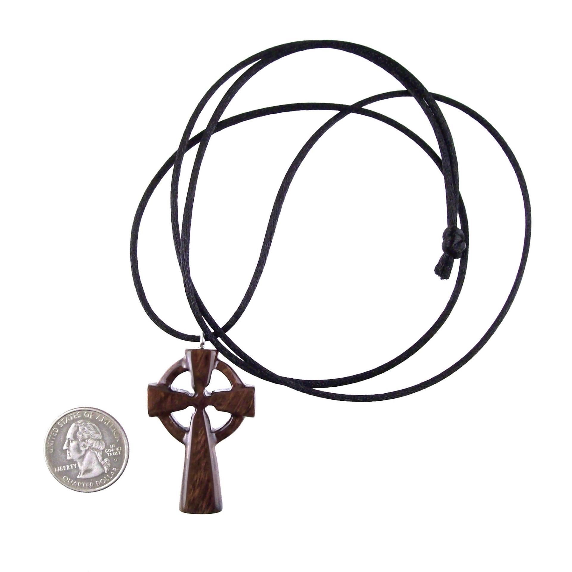 Celtic Cross Pendant, Hand Carved Wood Cross Necklace, Irish Mens Wooden Christian Jewelry, One of a Kind Gift for Him