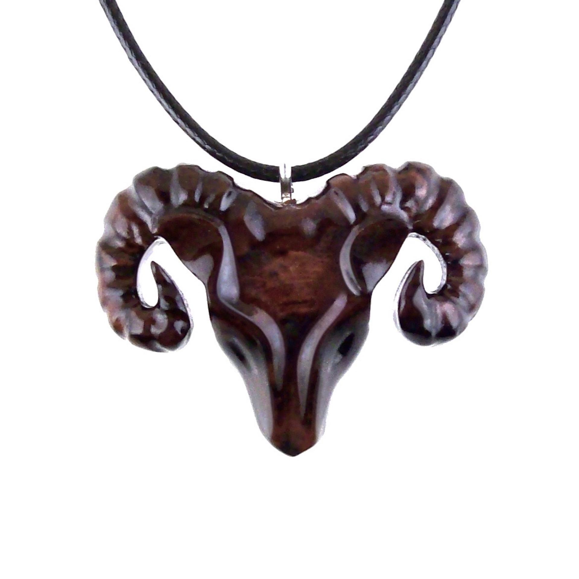 Ram Head Pendant Necklace, Hand Carved Wooden Sheep Jewelry, One-of-a-Kind Handmade Aries Gift