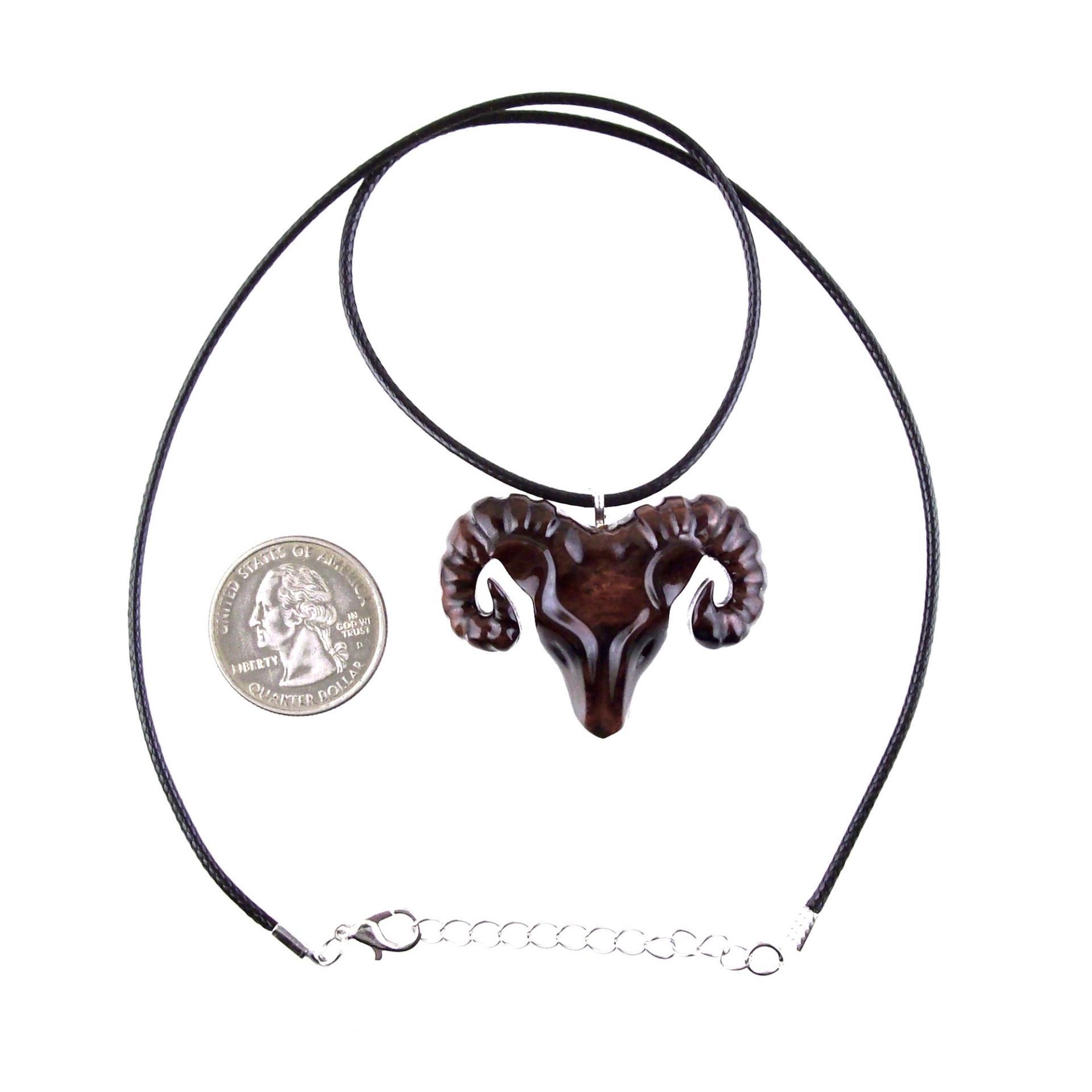 Ram Head Pendant Necklace, Hand Carved Wooden Sheep Jewelry, One-of-a-Kind Handmade Aries Gift
