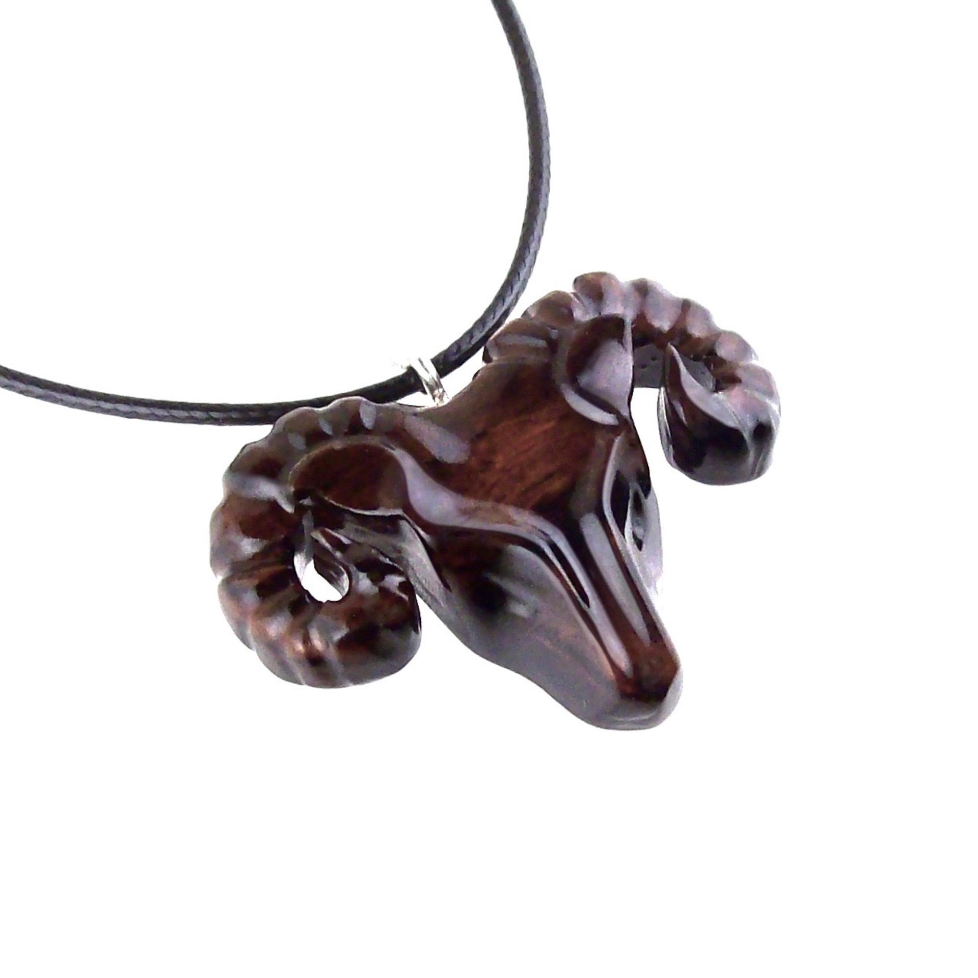 Ram Head Pendant Necklace, Hand Carved Wooden Sheep Jewelry, One-of-a-Kind Handmade Aries Gift