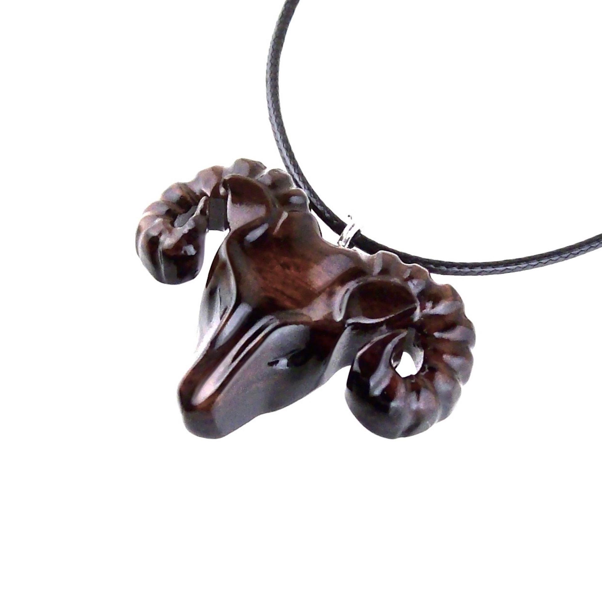 Ram Head Pendant Necklace, Hand Carved Wooden Sheep Jewelry, One-of-a-Kind Handmade Aries Gift