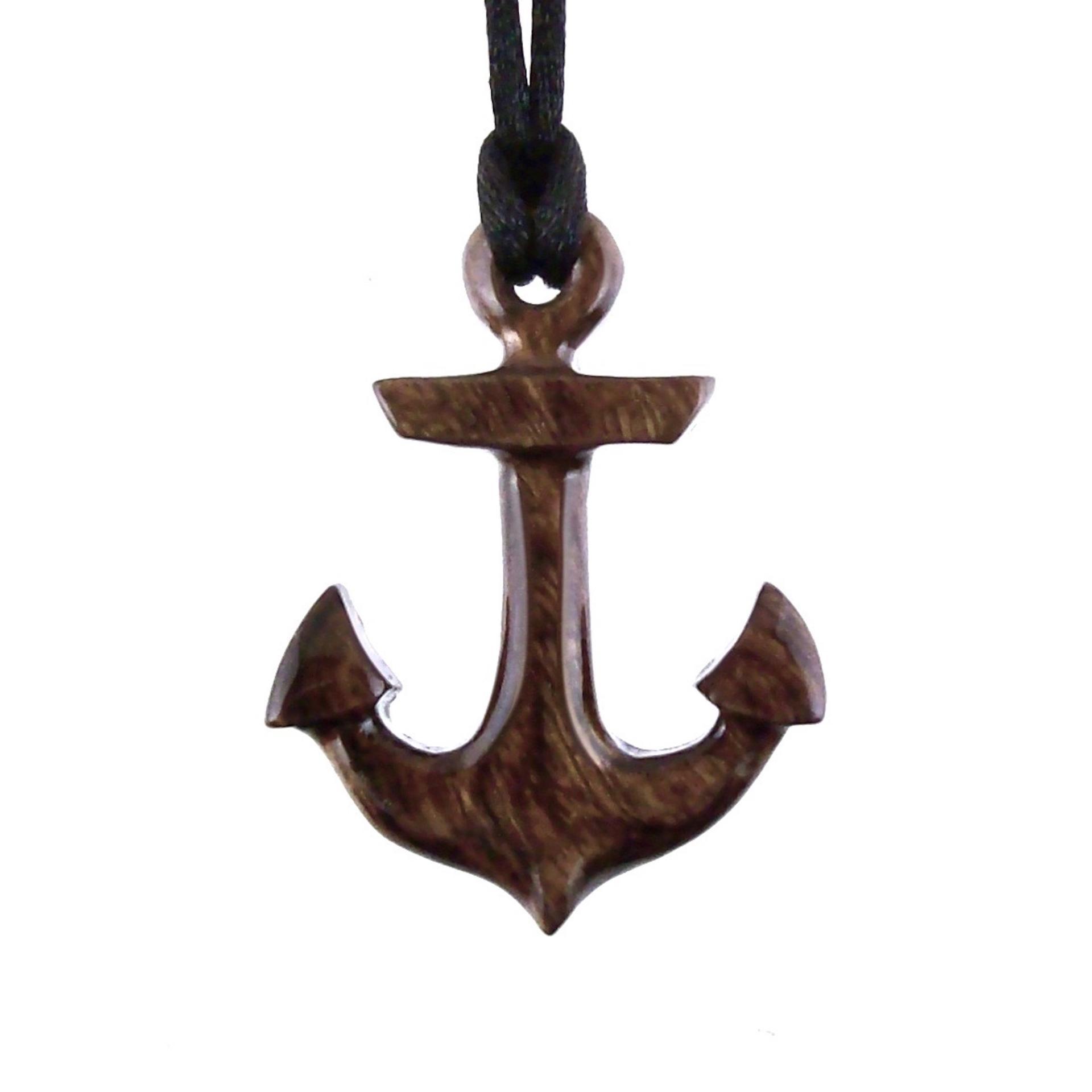 Hand Carved Anchor Necklace, Wooden Anchor Pendant, Mens Wood Necklace, Handmade Nautical Jewelry, Gift for Him