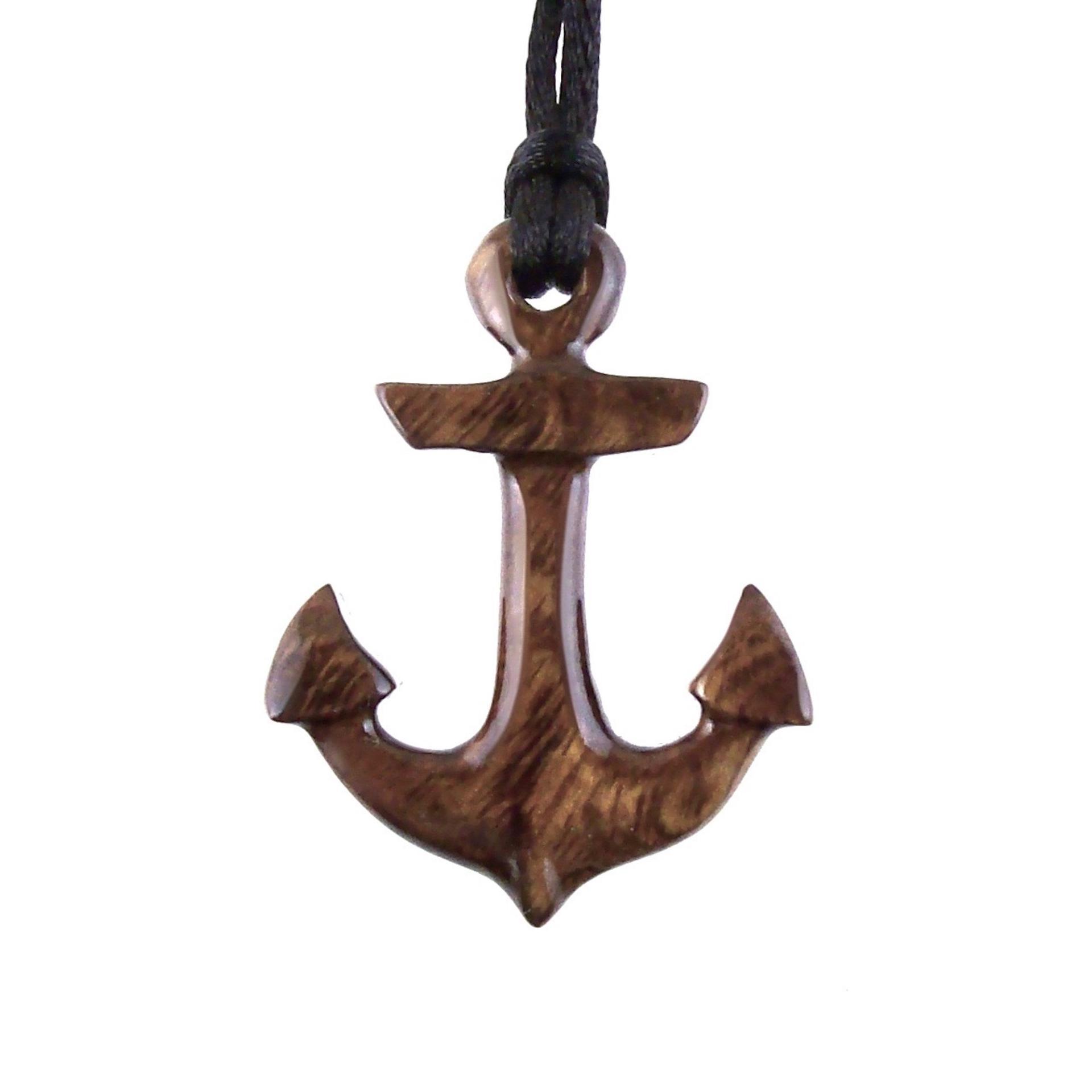 Hand Carved Anchor Necklace, Wooden Anchor Pendant, Mens Wood Necklace, Handmade Nautical Jewelry, Gift for Him